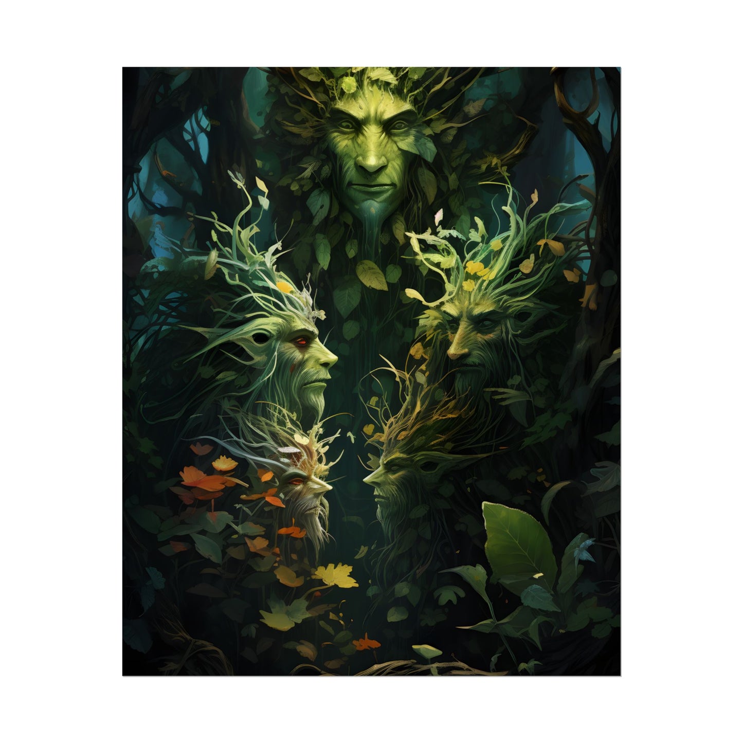 Mystical Forest Guardians: Ancient Tree Spirits in Serene Nature - Poster
