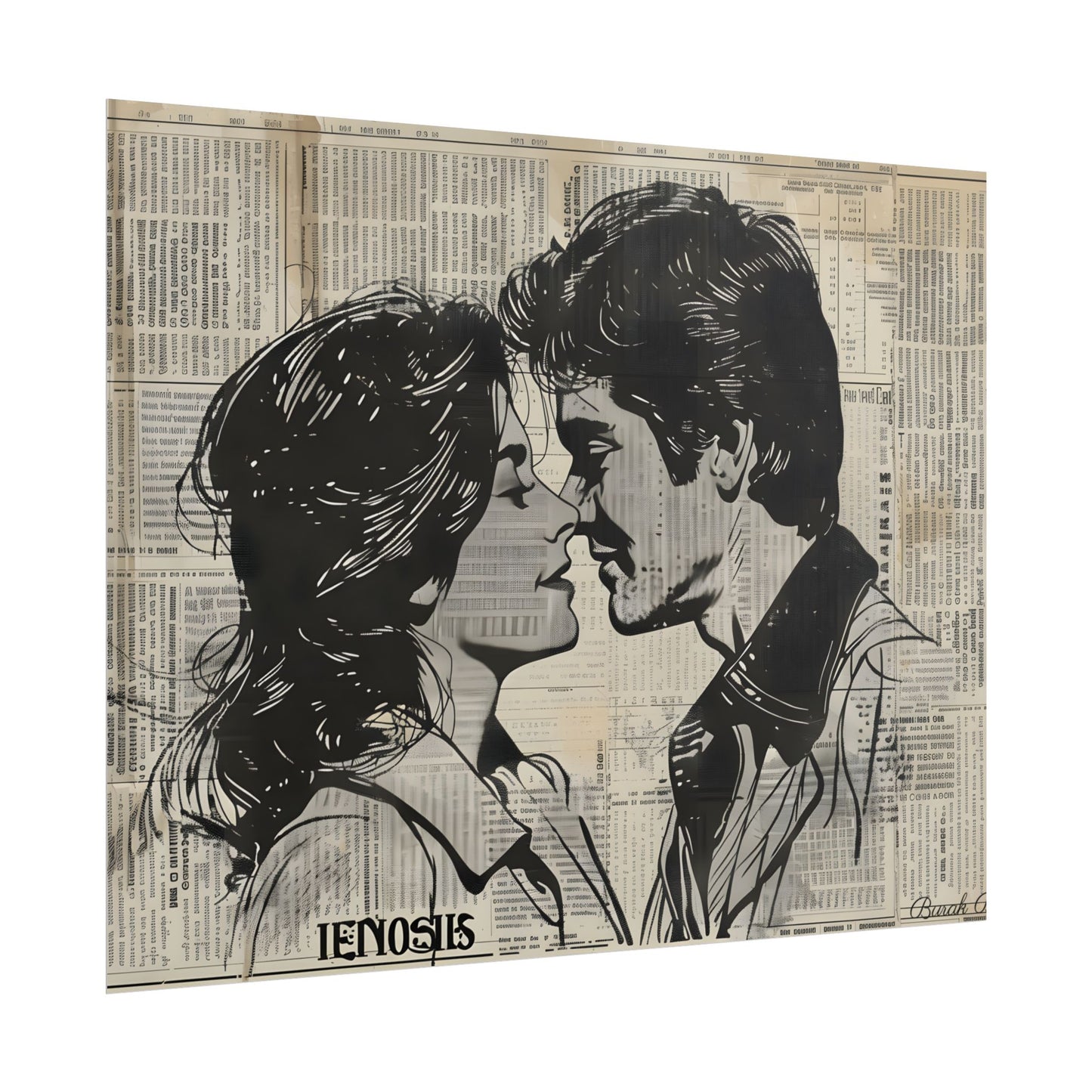 Vintage Romance Couples: Timeless Newsprint Art - Poster