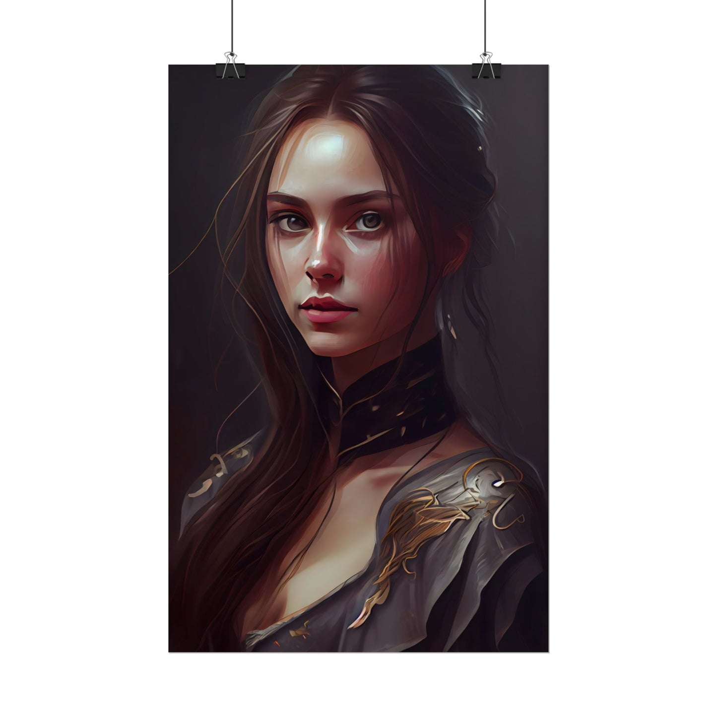 Elegant Indoor Portrait: Brown Hair Beauty - Poster