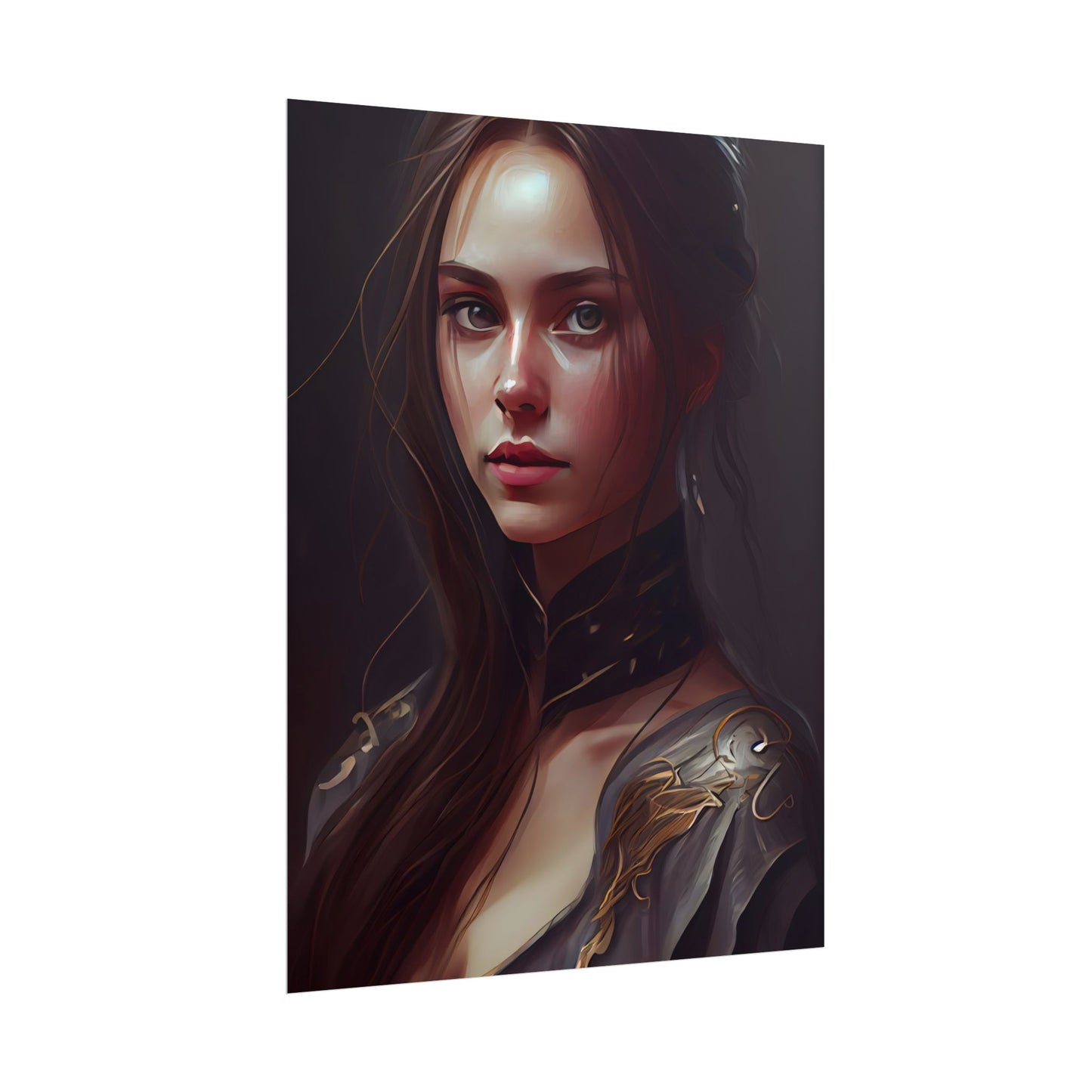 Elegant Indoor Portrait: Brown Hair Beauty - Poster