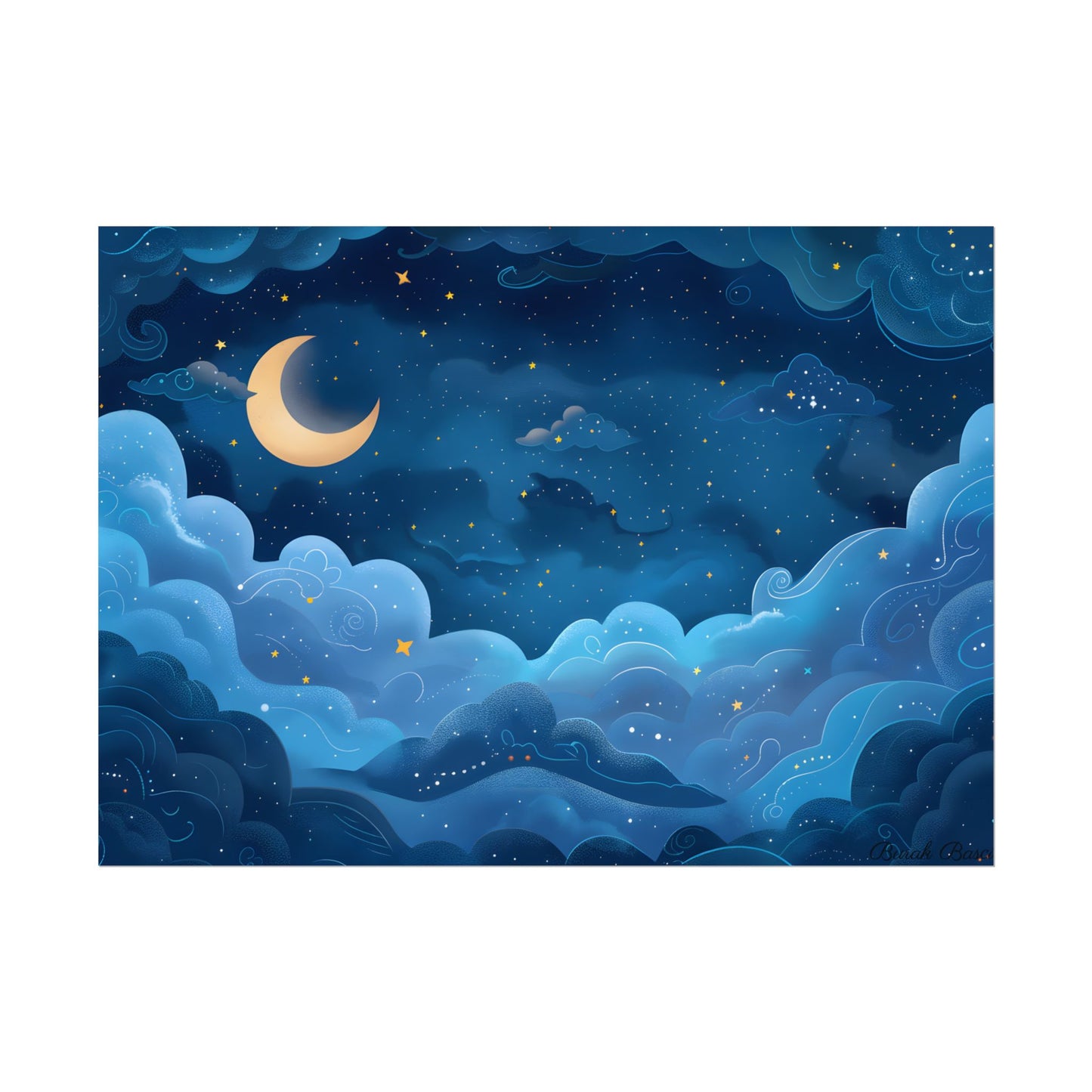 Whispers of a Whimsical Night Sky: Dreamy Celestial Artwork - Poster