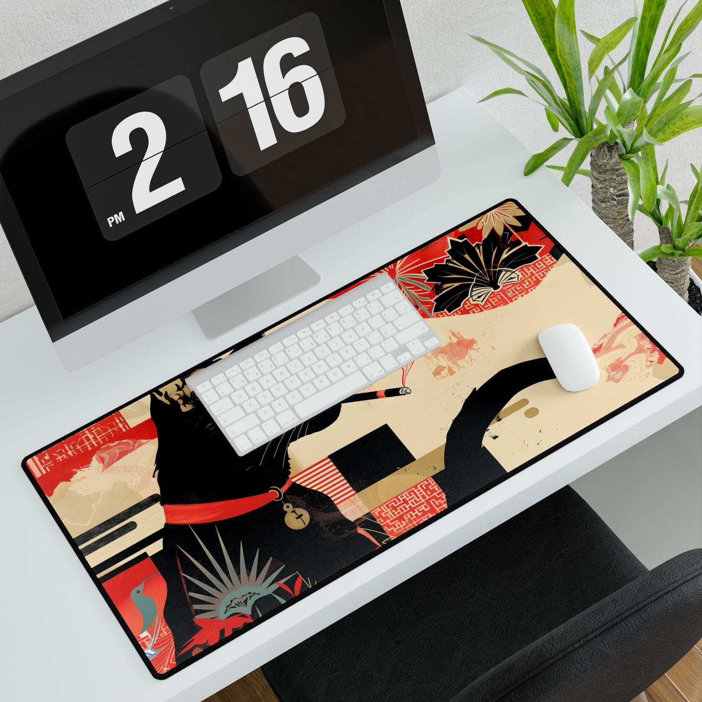 Smoking Cat: Whimsical Feline Moment - Desk Mat
