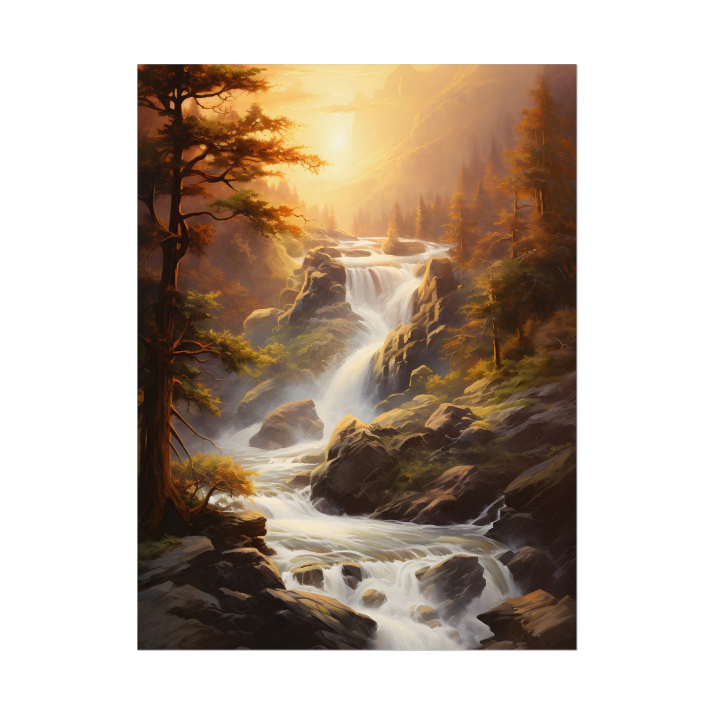 Breathtaking Waterfall: Oil Painting Artwork - Poster