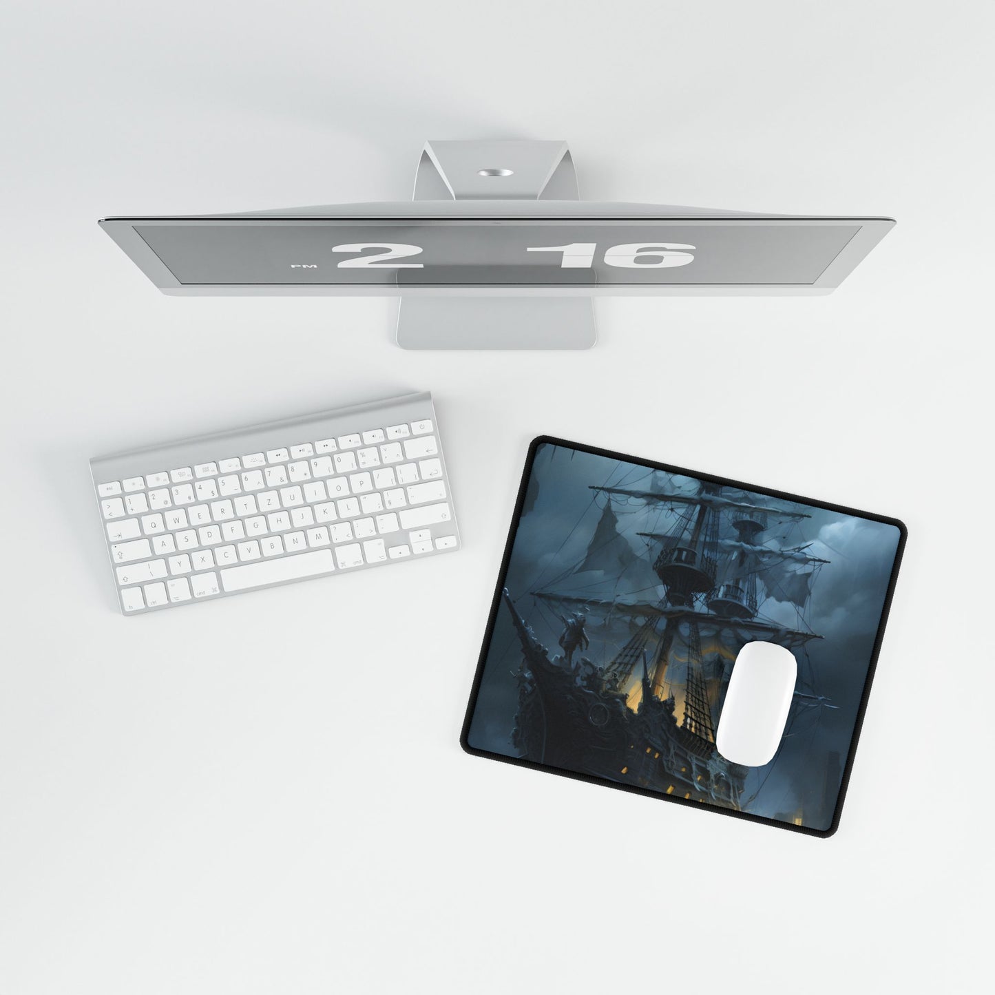 Ghost Pirate Sails: Mysterious Ocean Artwork - Desk Mat