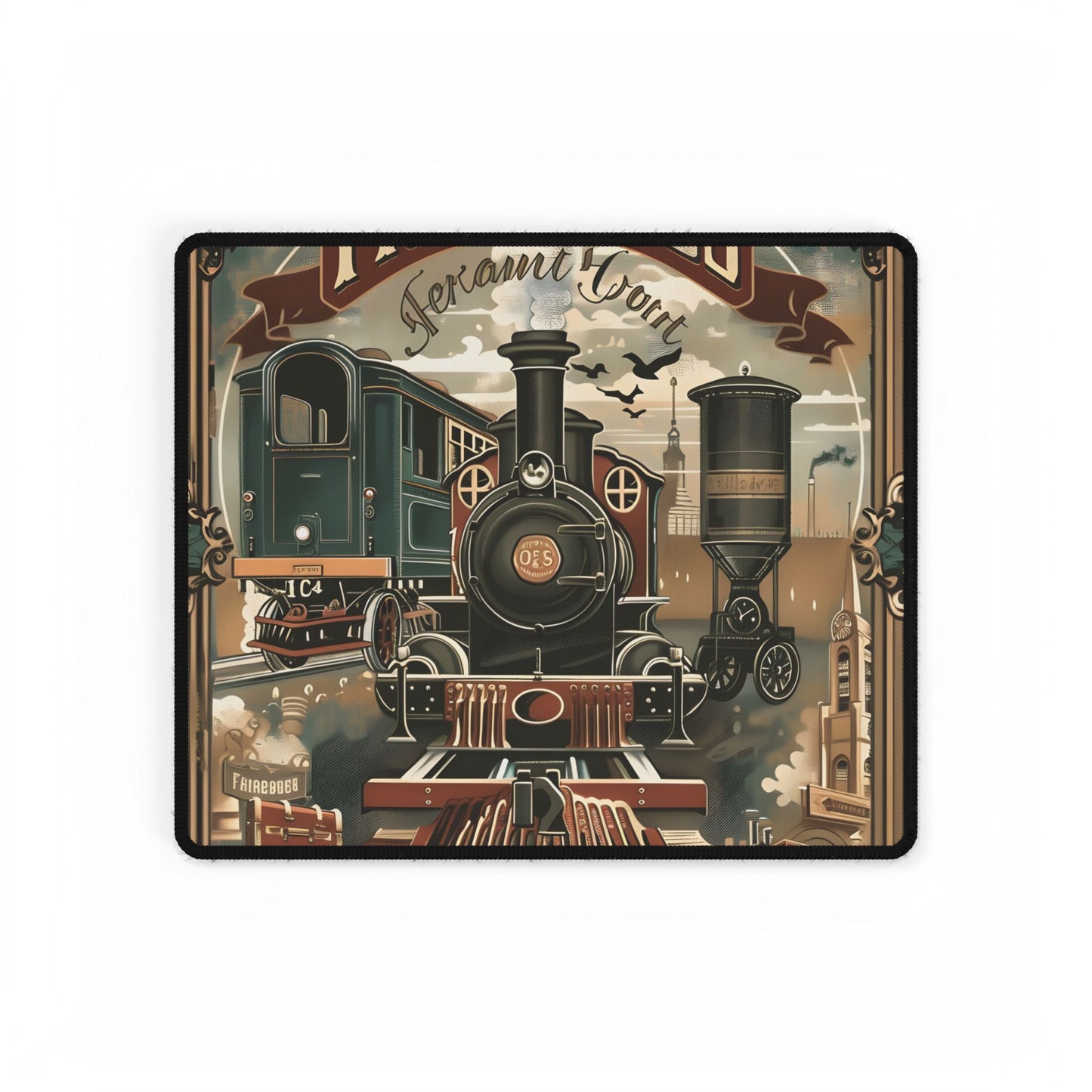 Vintage Train Station Sign: Bold Farhampton Artwork - Desk Mat