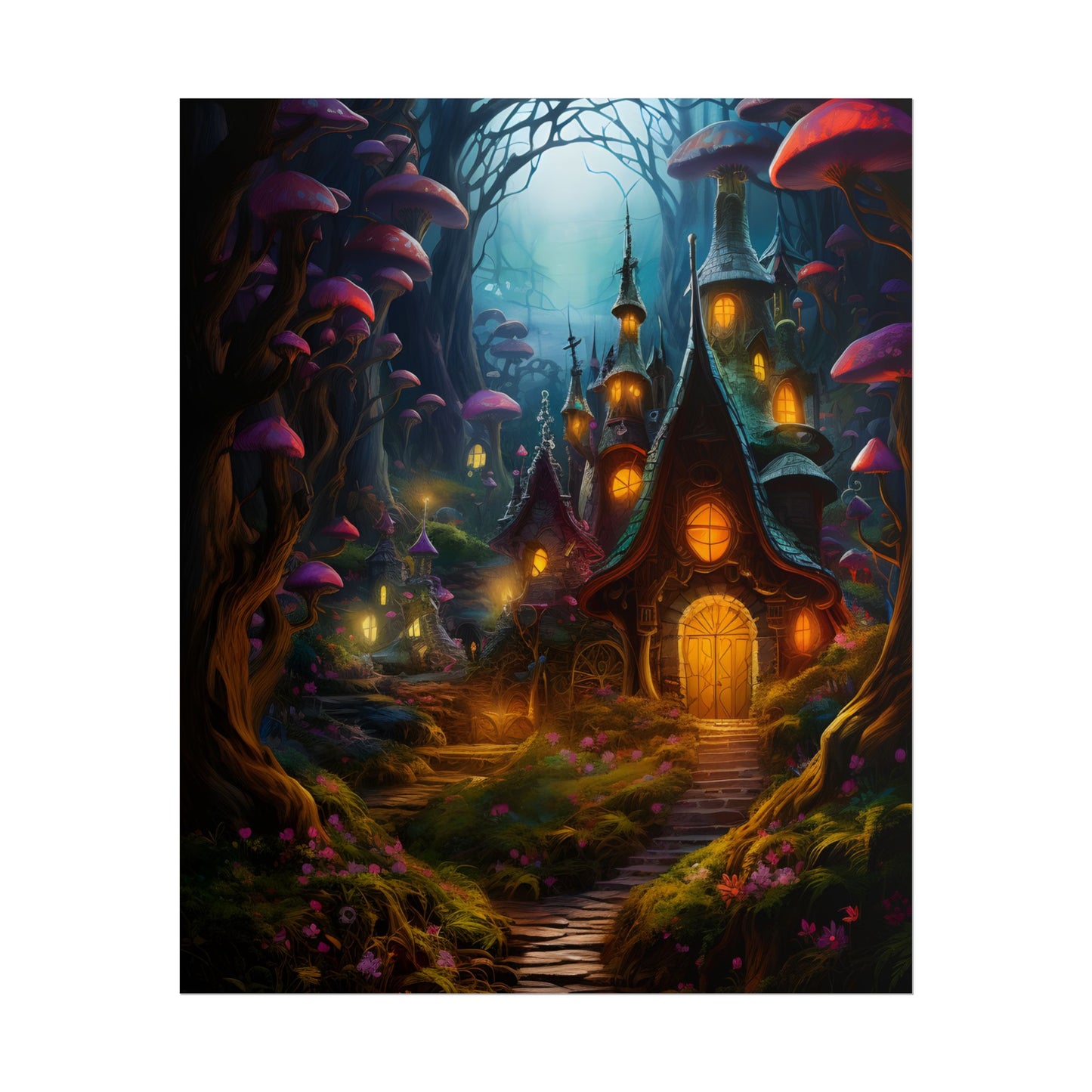 Enchanted Forest Boy: Whimsical Fairy Tale Scene - Poster