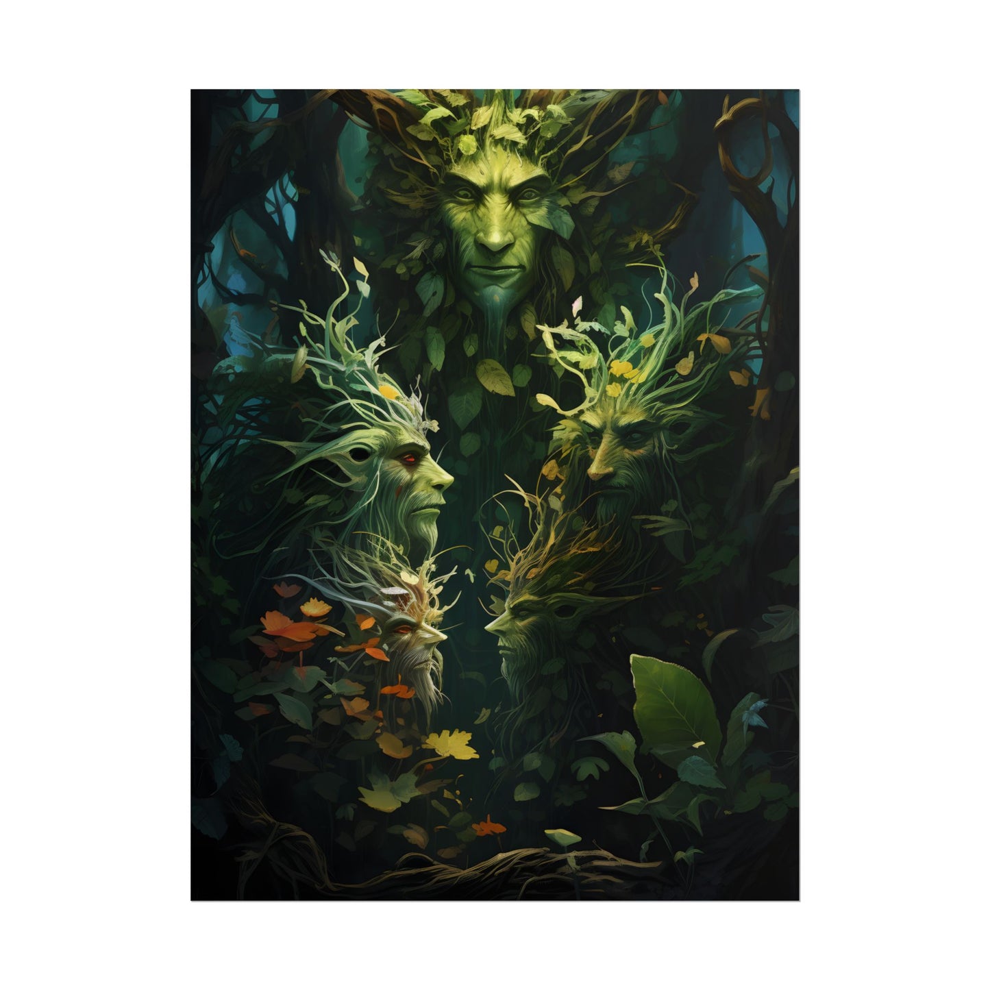 Mystical Forest Guardians: Ancient Tree Spirits in Serene Nature - Poster