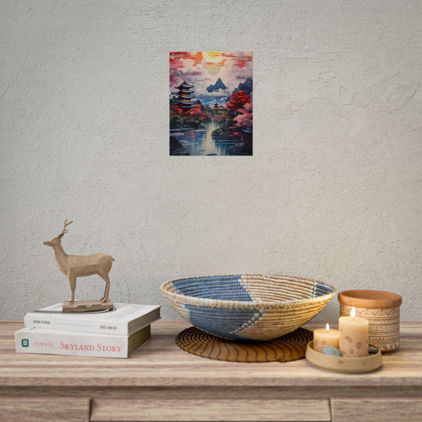 Wonderful Japanese River Scene with Serene Flowers - Poster