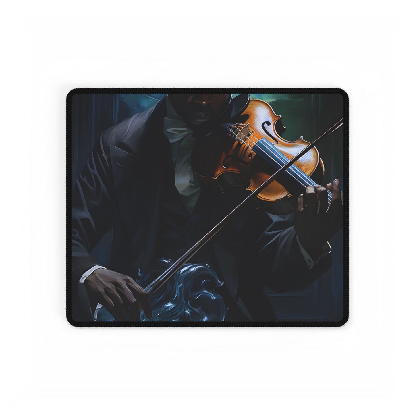 Mysterious Musician in Concentration: Portrait with Violin - Desk Mat