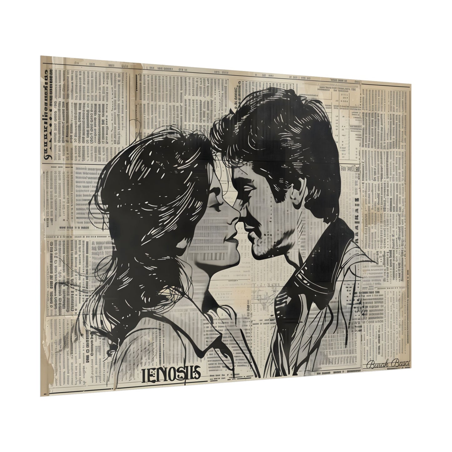 Vintage Romance Couples: Timeless Newsprint Art - Poster