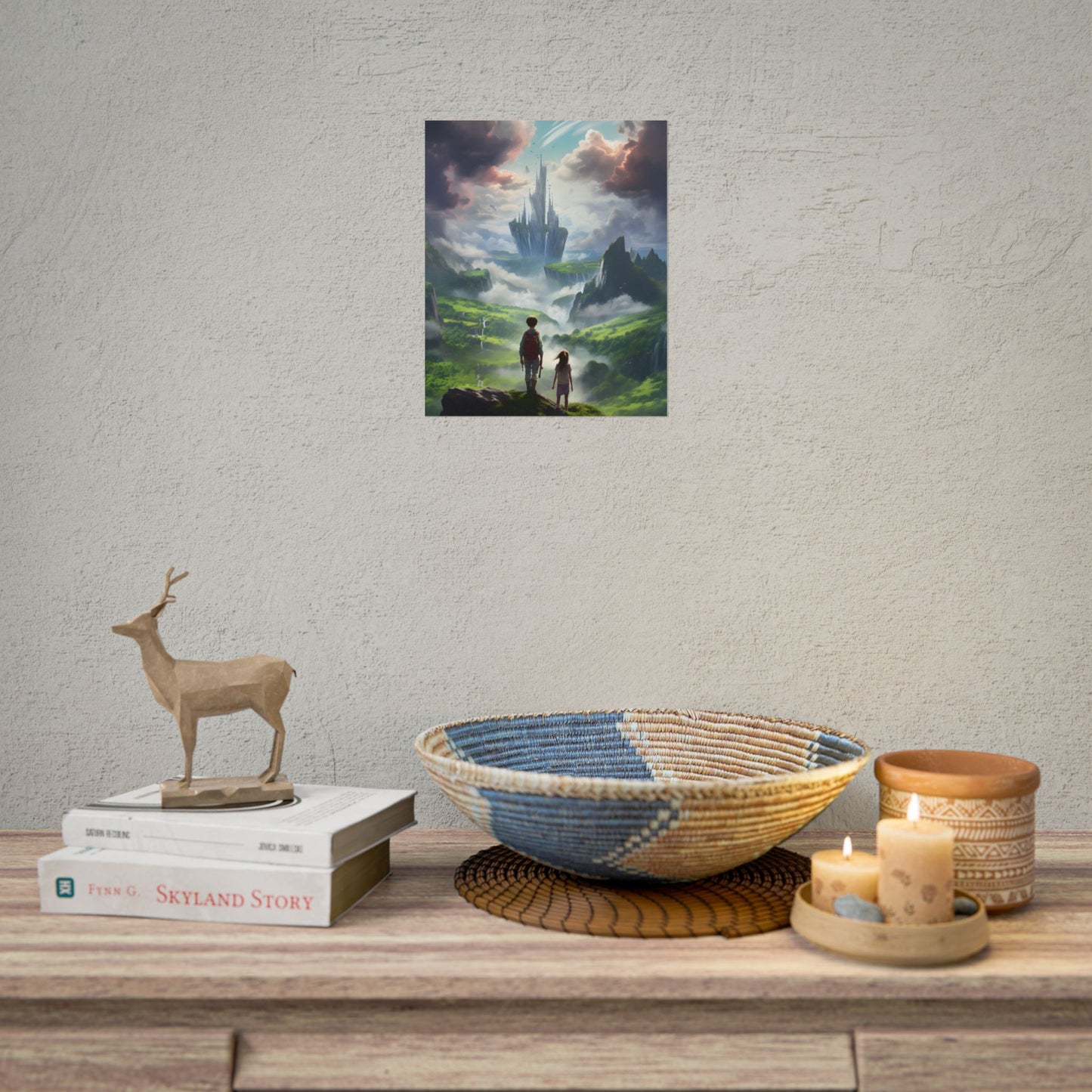 Girl and Boy in a Cloudy Meadow: Serene Outdoor Scene - Poster