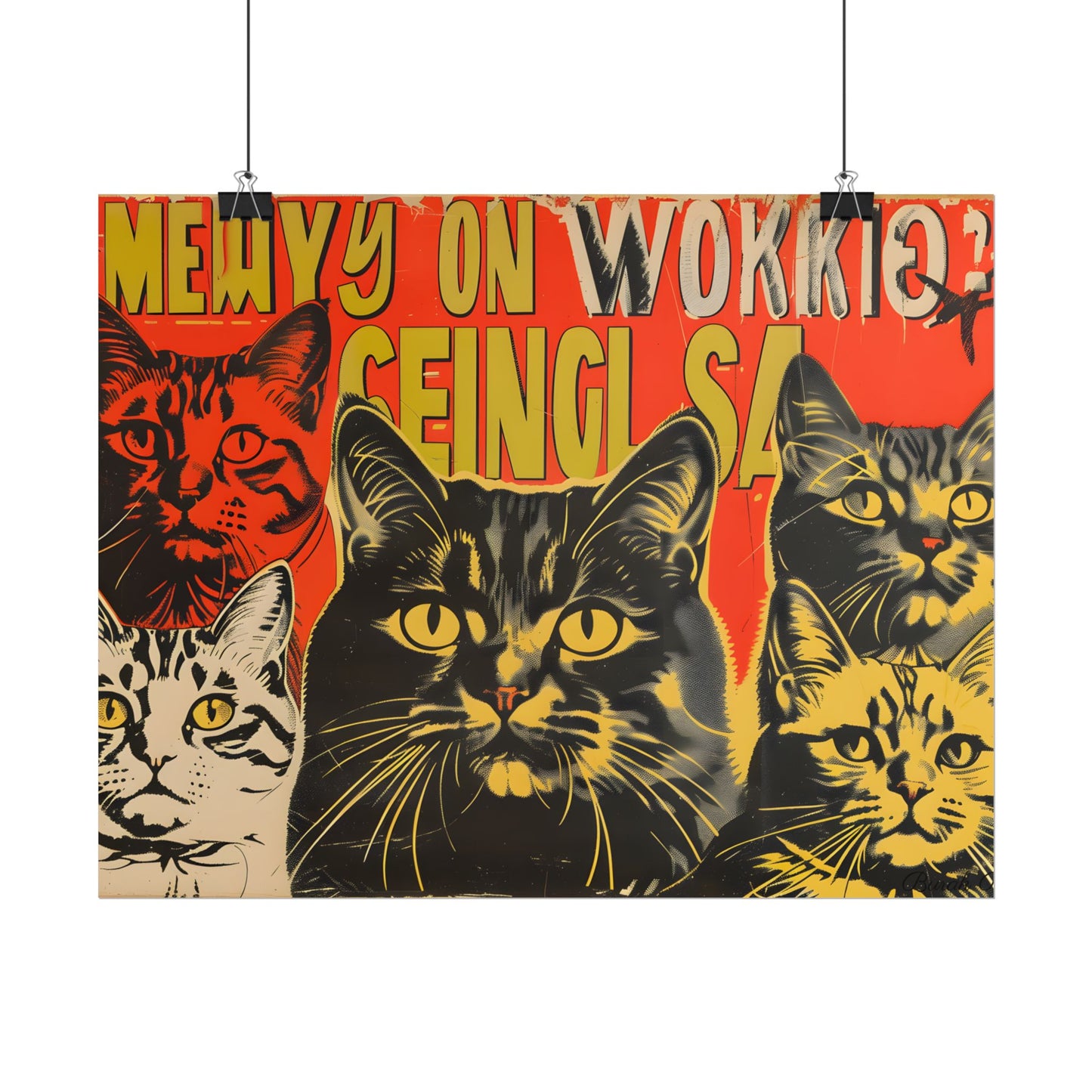 Whisked Away: A Soviet-Inspired Poster Featuring Multiple Feline Friends - Poster