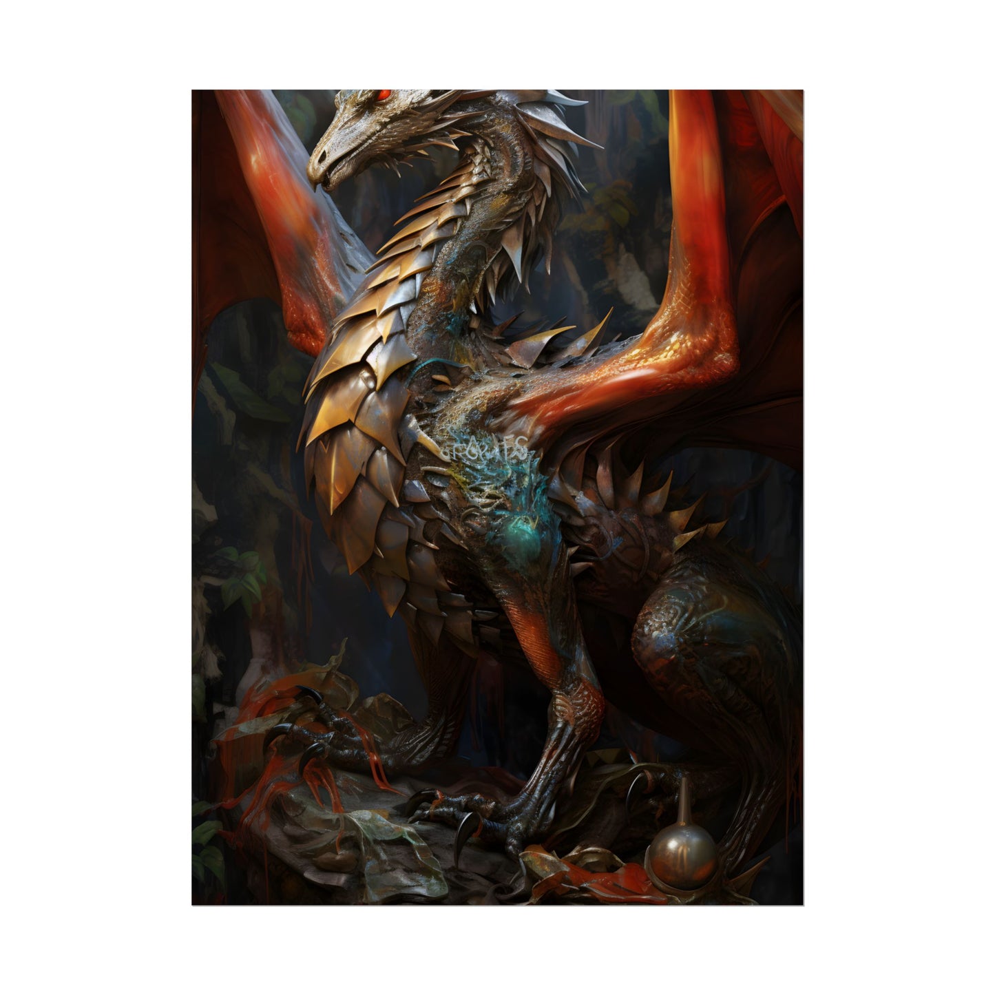 Fantasy Dragon Guardian Art: Ancient Dragon in its Lair - Poster