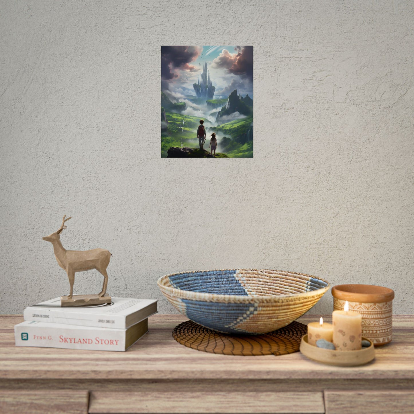 Girl and Boy in a Cloudy Meadow: Serene Outdoor Scene - Poster