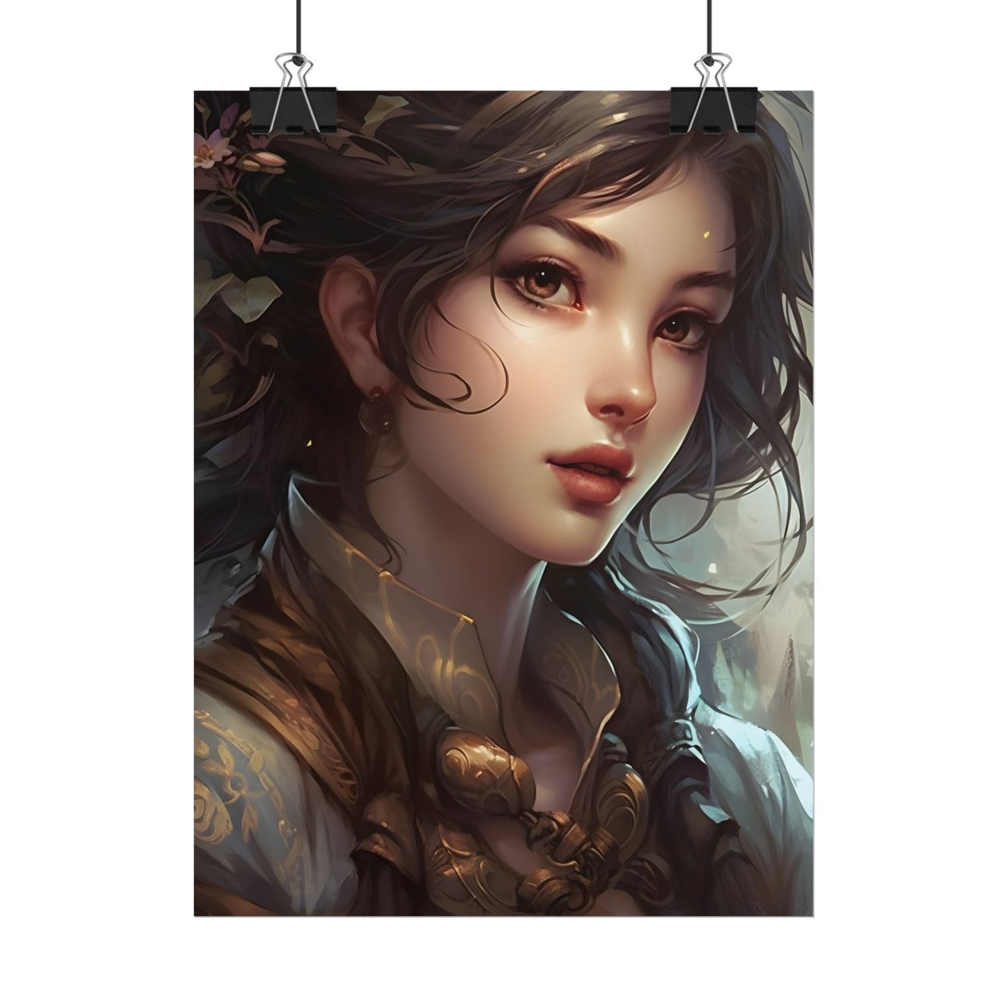 Astonishing Brunette Portrait: Elegant Digital Artwork - Poster