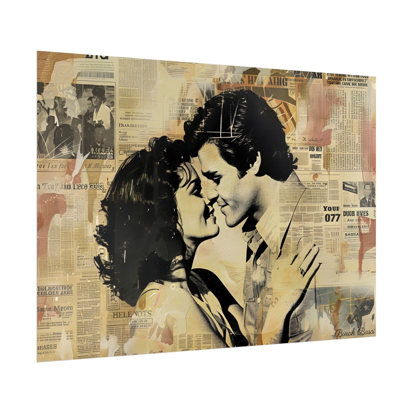 Retro Vintage Romance: Couples Newsprint Artwork - Poster