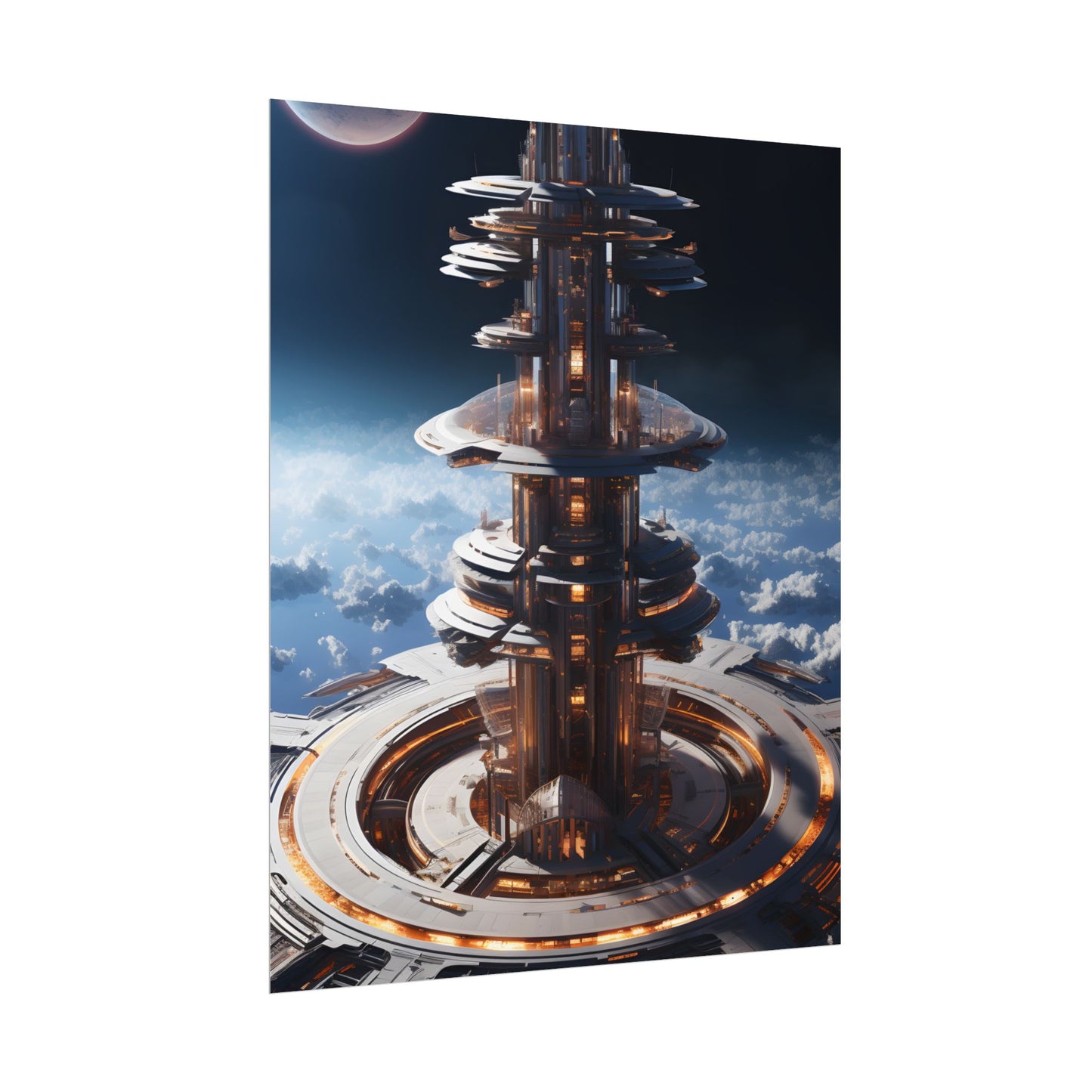 Aetherial Space Station: Industrial Haven with Habitation Windows - Poster