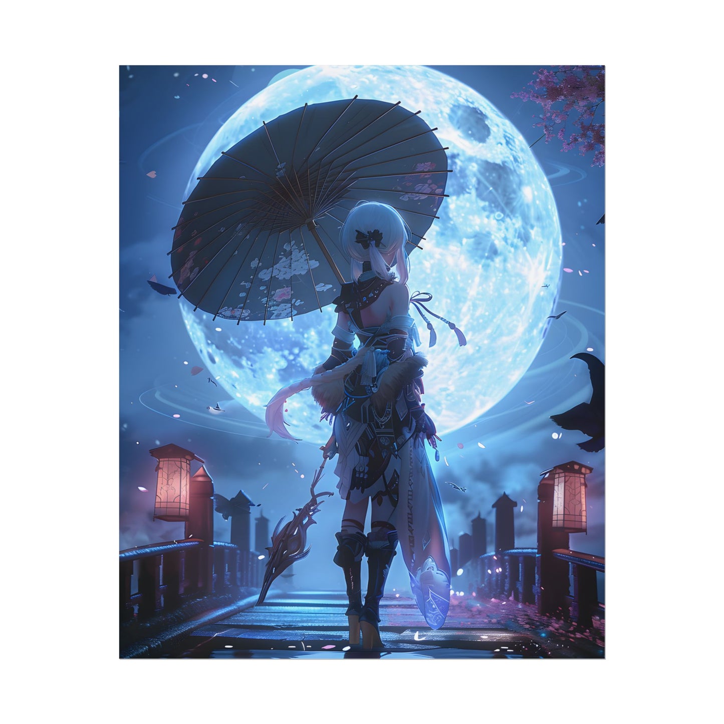 Anime Winter Scene: Girl Holds Umbrella - A Delicate Moment - Poster