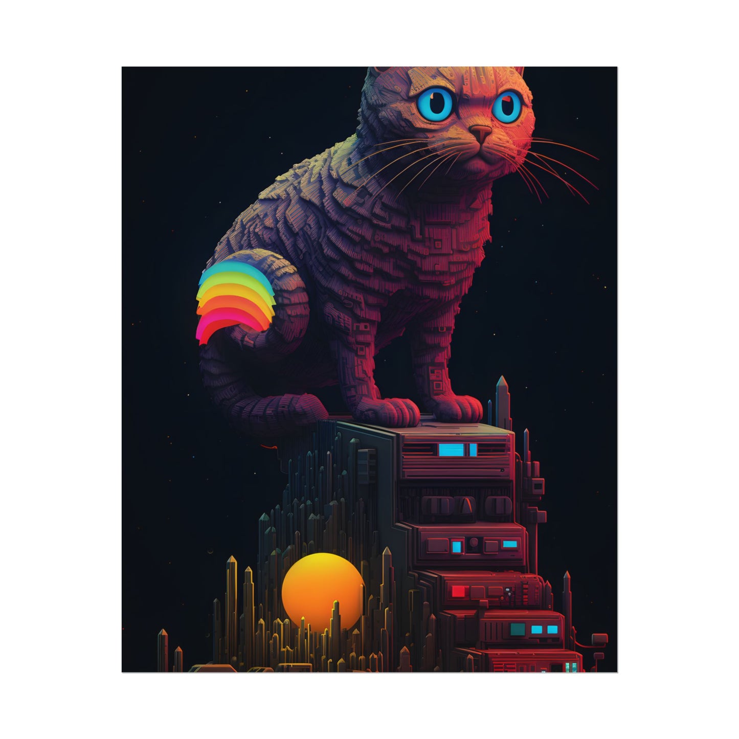 Pixelated Cyber Pets: Futuristic Digital Art - Poster