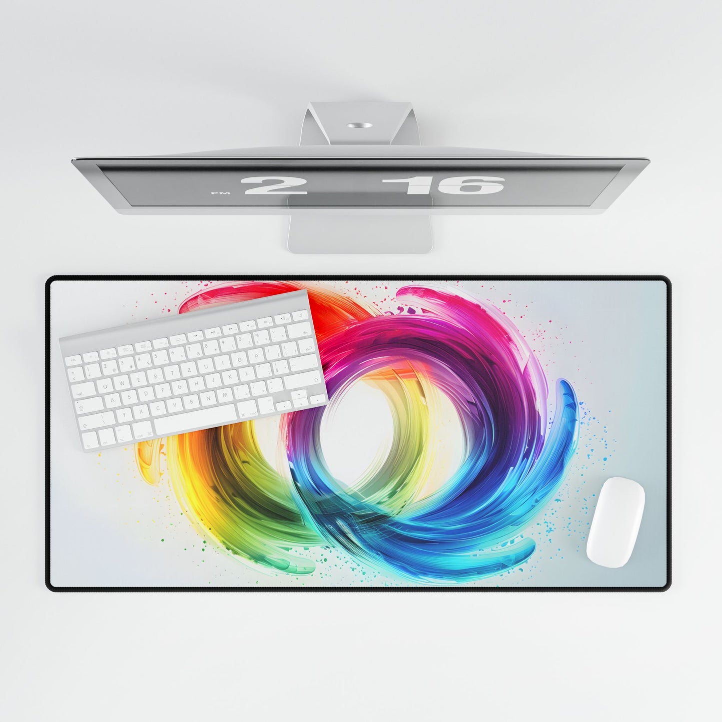 Swirling Colors: Gradient Artwork with Red, Blue, and Yellow Circles - Desk Mat