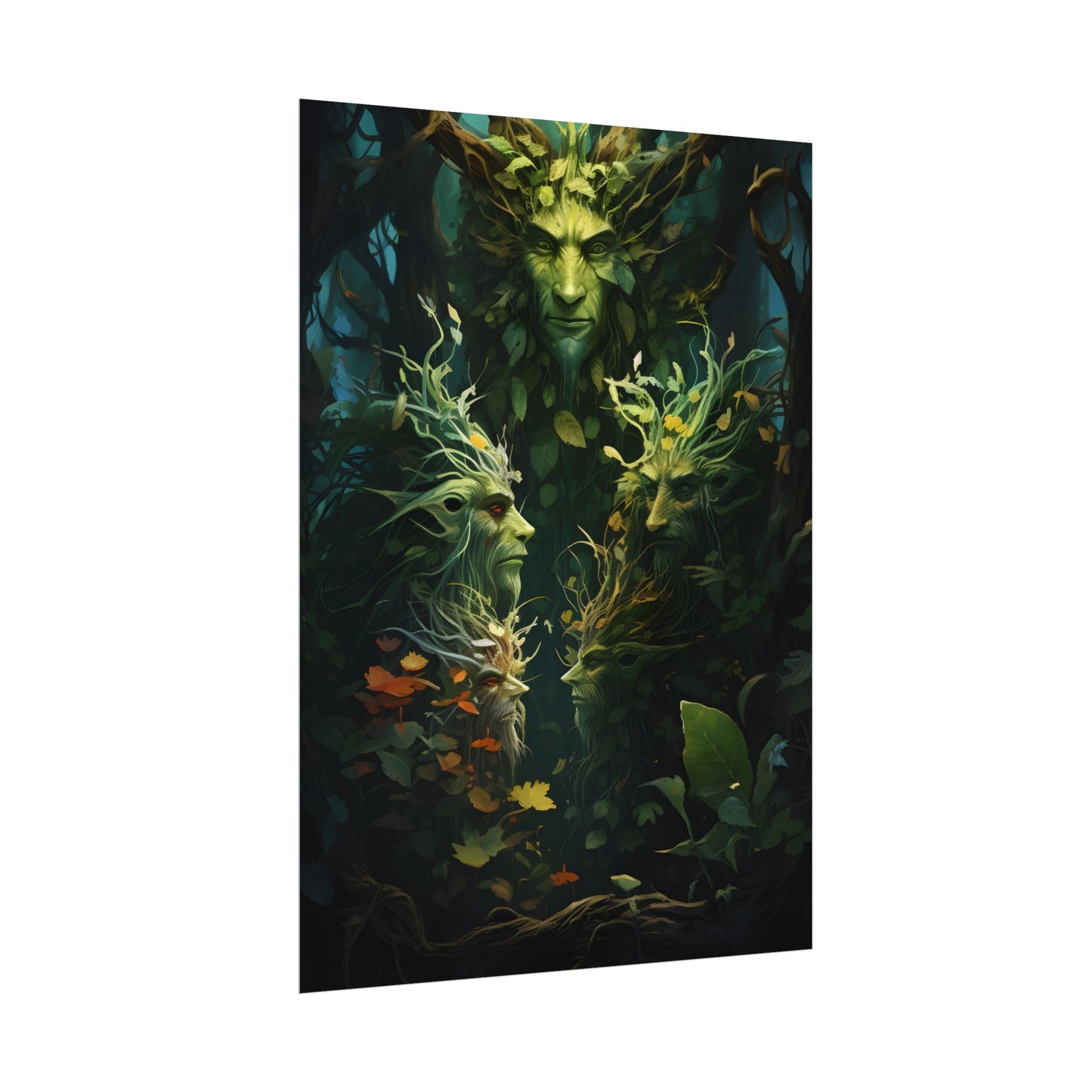 Mystical Forest Guardians: Ancient Tree Spirits in Serene Nature - Poster