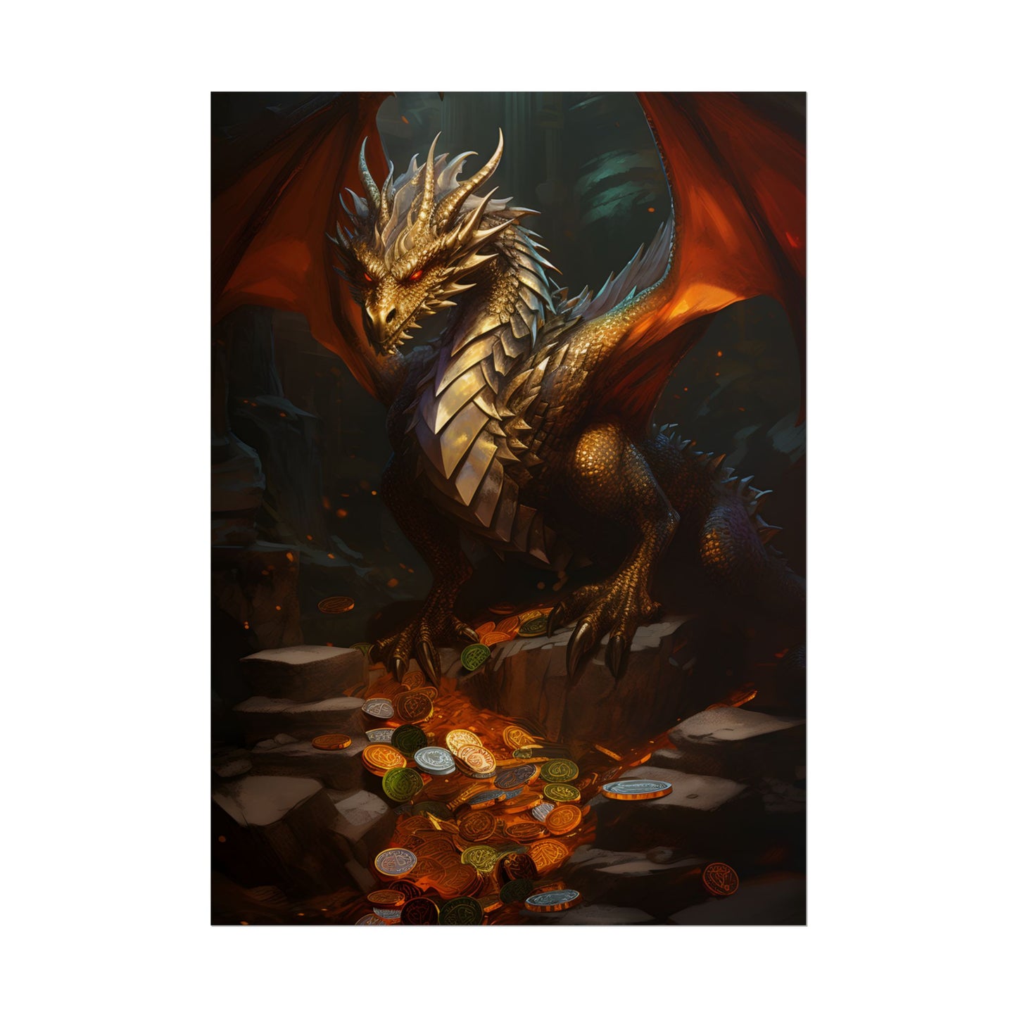 Ancient Fantasy Dragon Guard: Majestic Creature Art - Poster