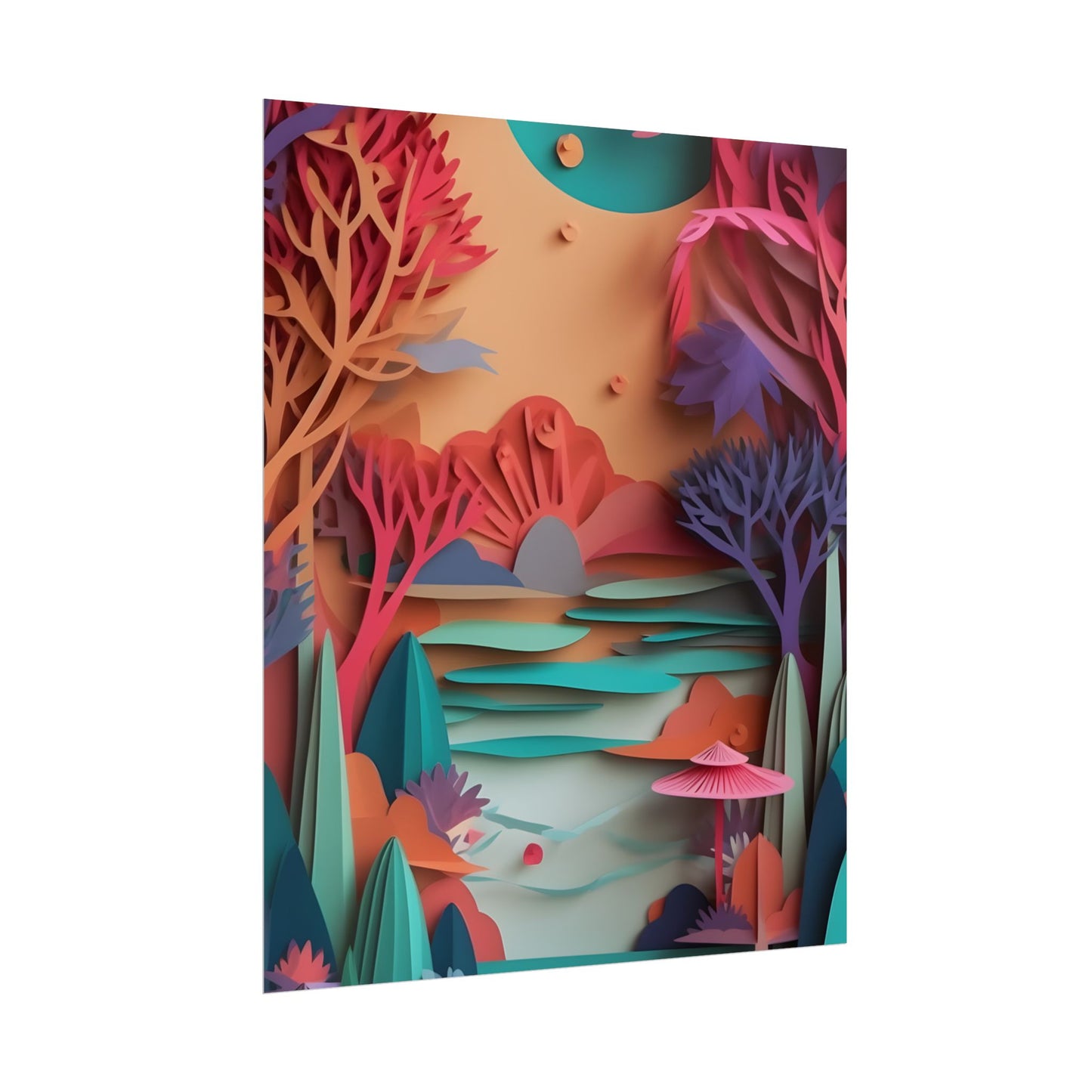 Whimsical Quilling Japanese Landscape: Intricate Paper Art Design - Poster