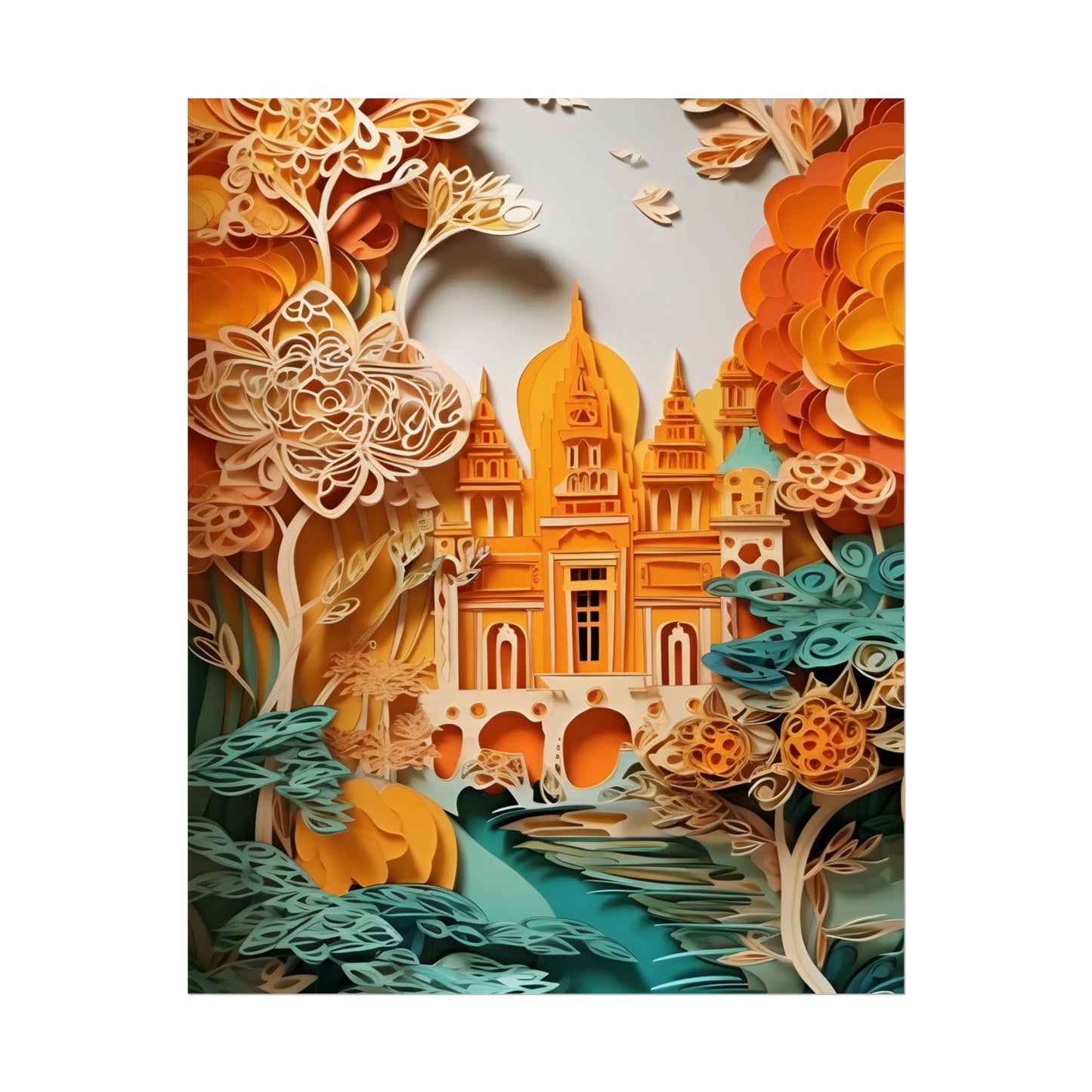 Colorful Indian Paper Quilling Art: Beautiful Landscape - Poster
