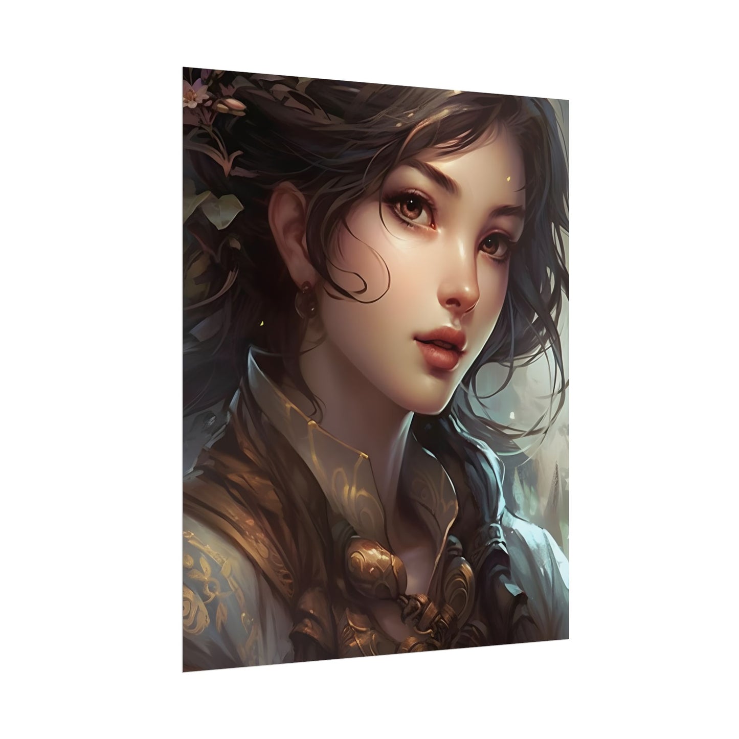 Astonishing Brunette Portrait: Elegant Digital Artwork - Poster