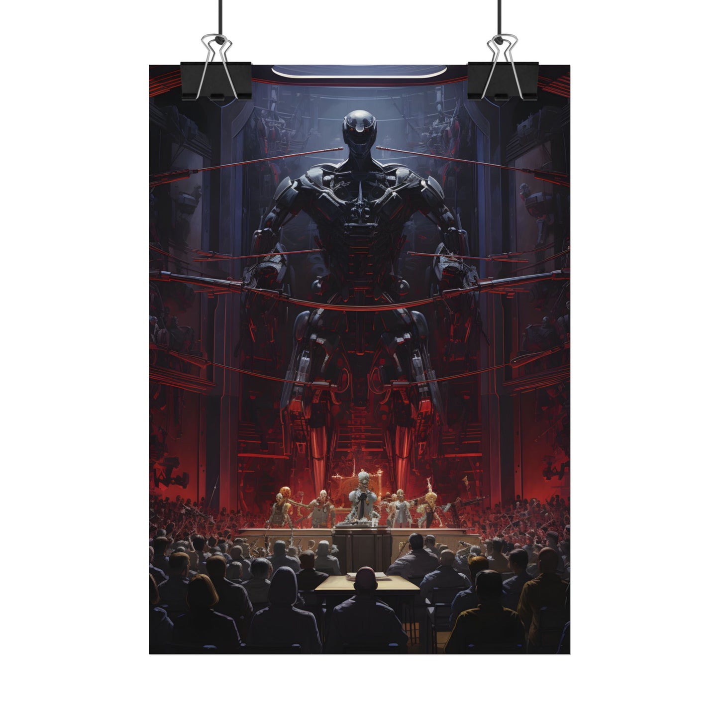 Robot Orchestra: Modern Concert Hall Scene Art - Poster