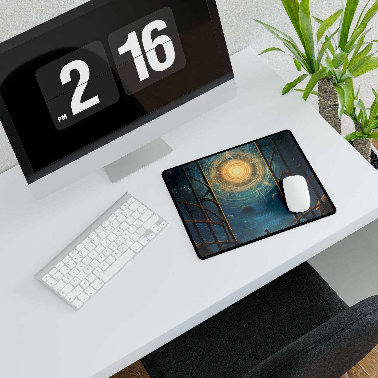 Space Explorer's Journey: Sleek Spacecraft in Stellar Odyssey - Desk Mat