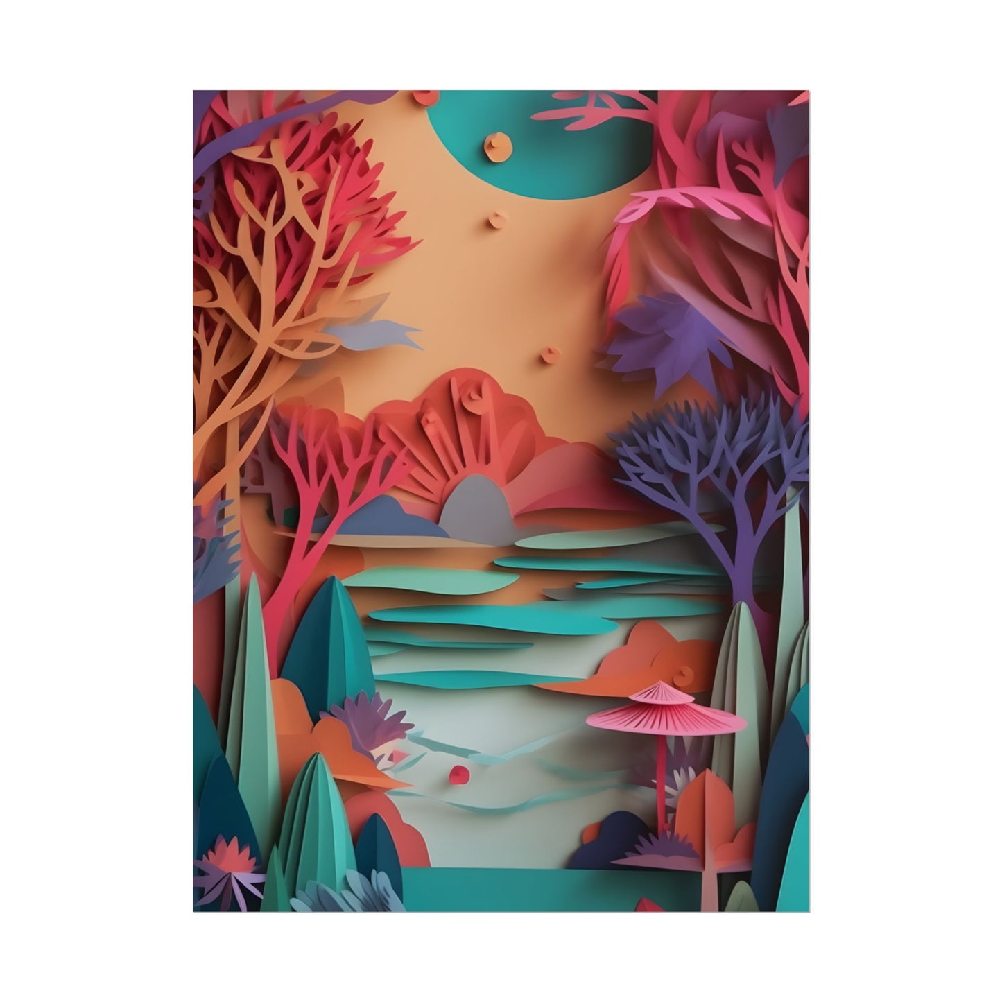 Whimsical Quilling Japanese Landscape: Intricate Paper Art Design - Poster
