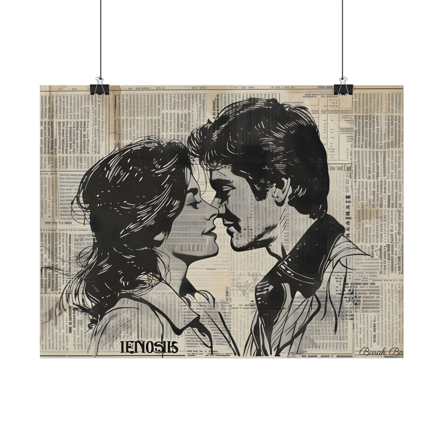 Vintage Romance Couples: Timeless Newsprint Art - Poster