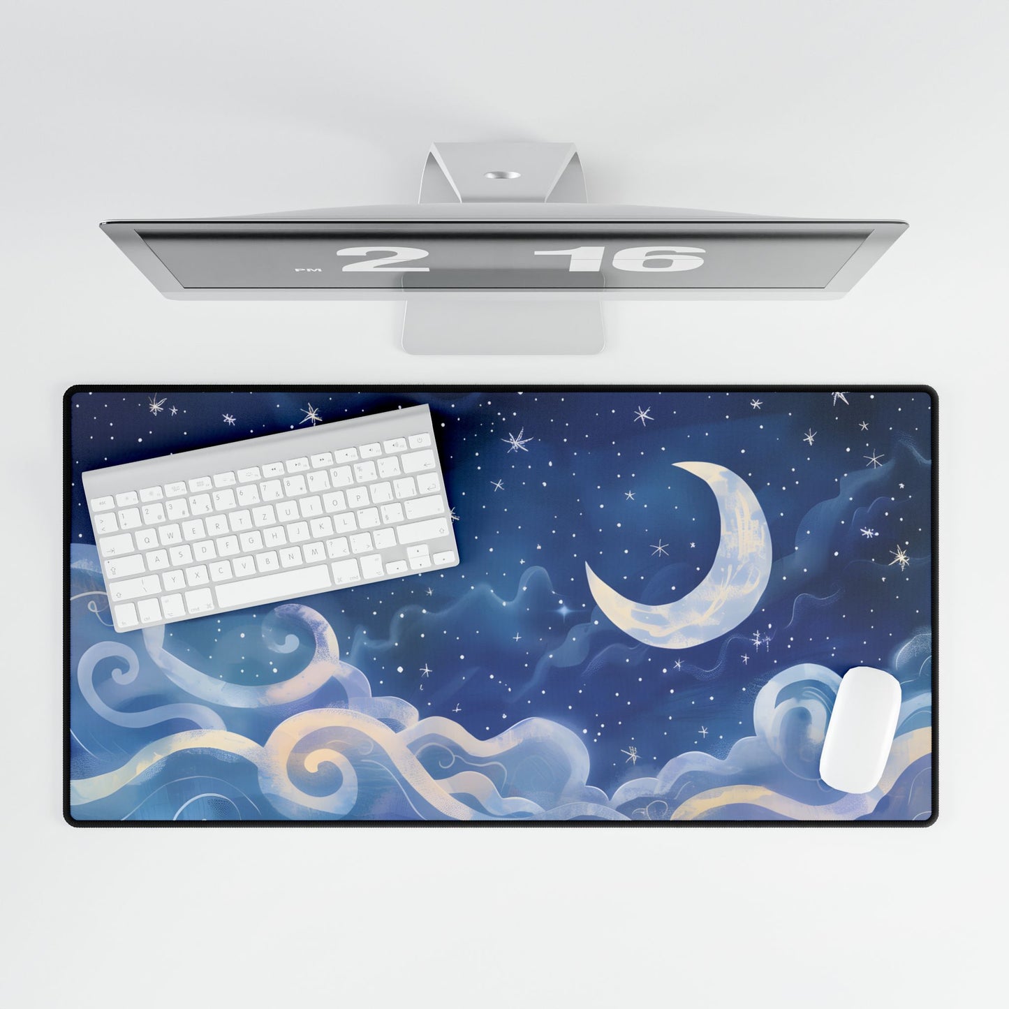 Whimsical Night Sky Dreams: Magical Illustration - Desk Mat