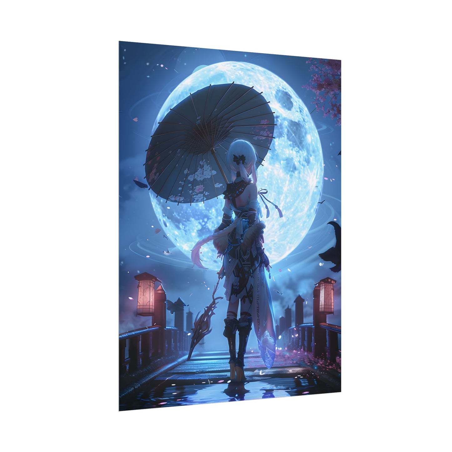 Anime Winter Scene: Girl Holds Umbrella - A Delicate Moment - Poster