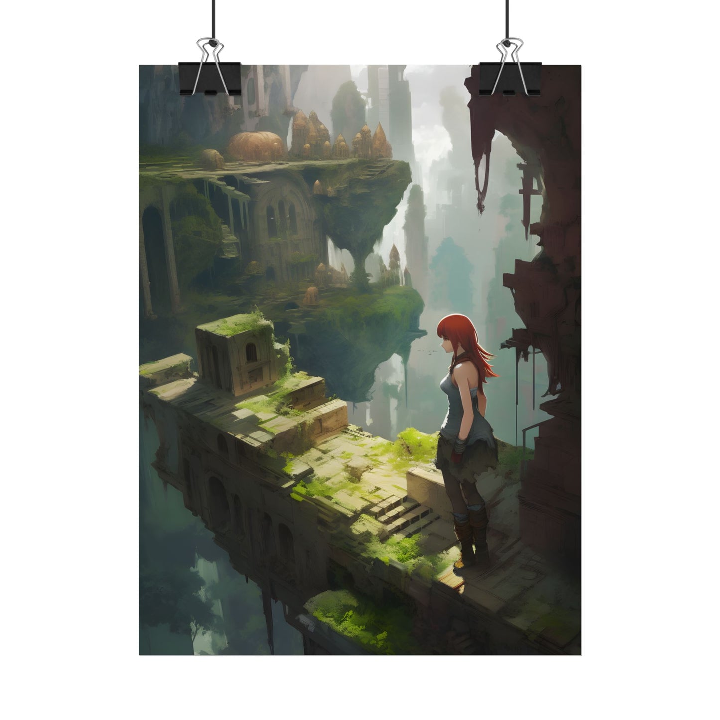 Anime Red Haired Female: Dramatic Eyes Art - Poster