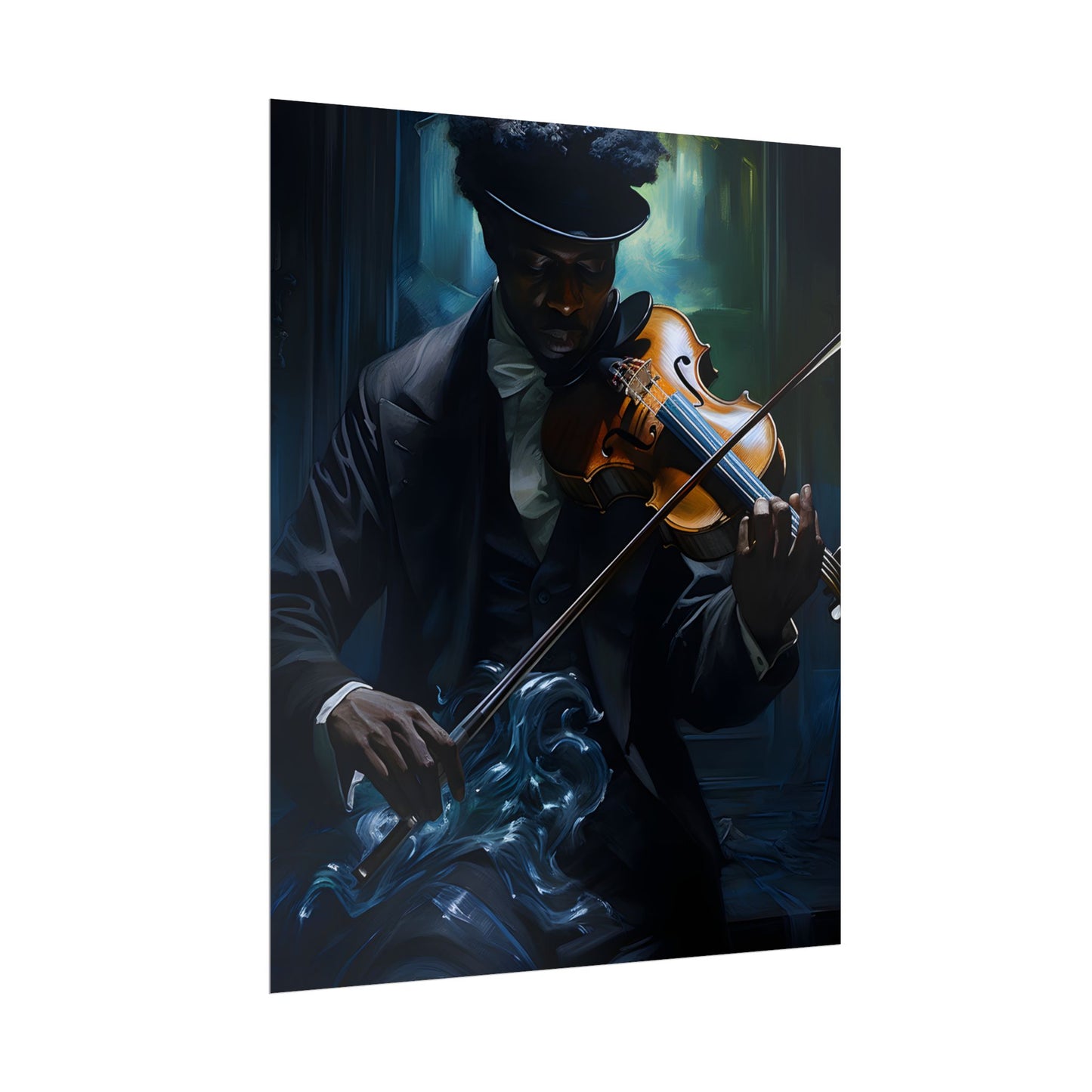 Mysterious Musician in Concentration: Portrait with Violin - Poster