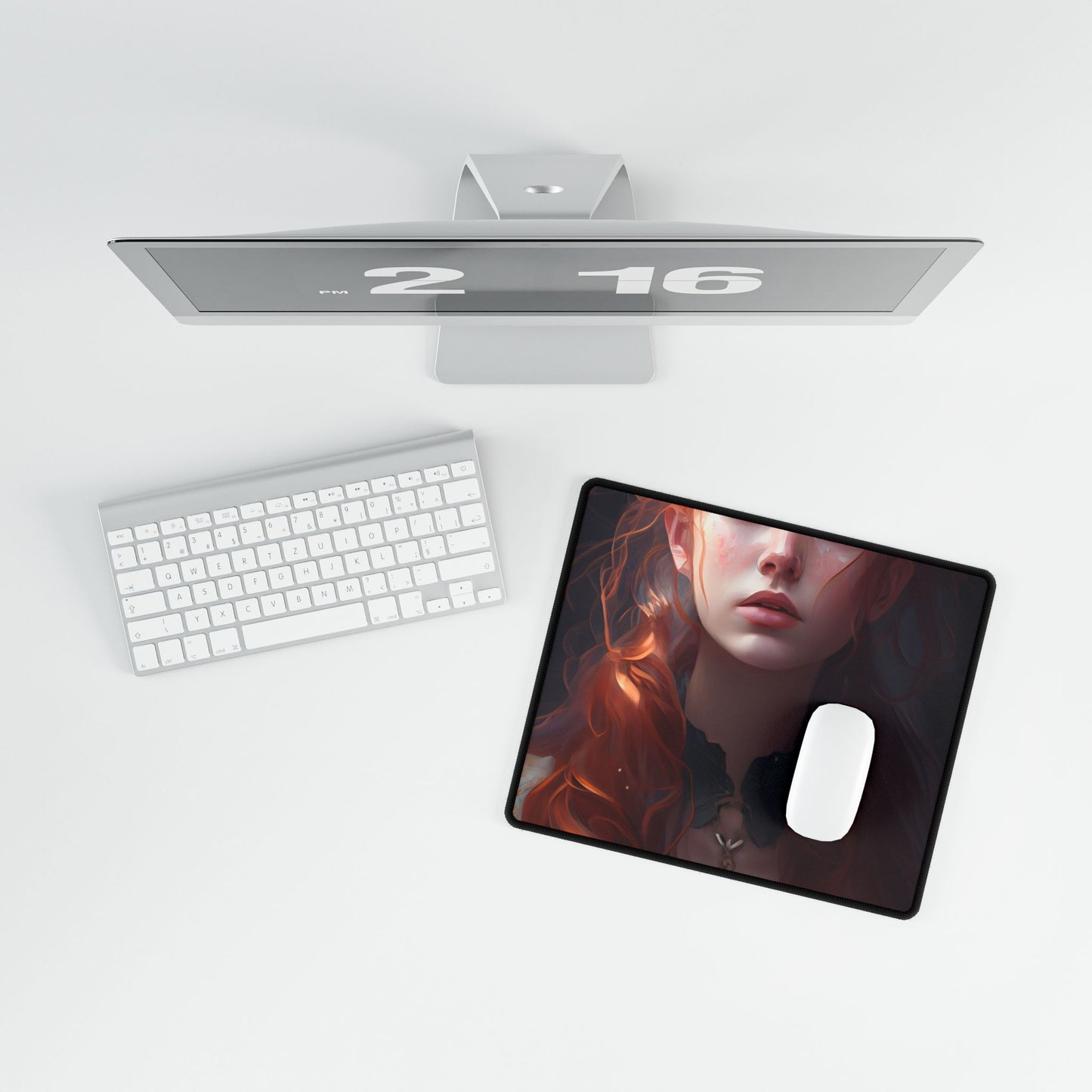 Elegant Redhead Portrait: Female Artwork in Dress - Desk Mat