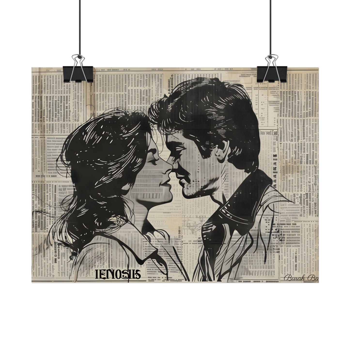 Vintage Romance Couples: Timeless Newsprint Art - Poster