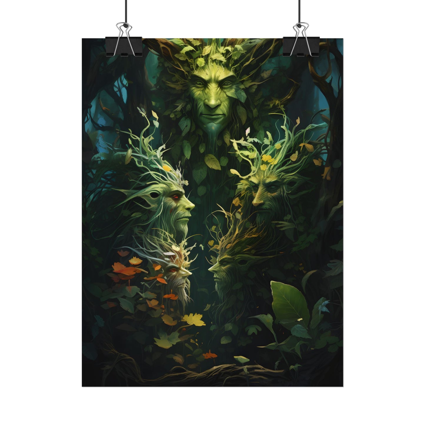 Mystical Forest Guardians: Ancient Tree Spirits in Serene Nature - Poster