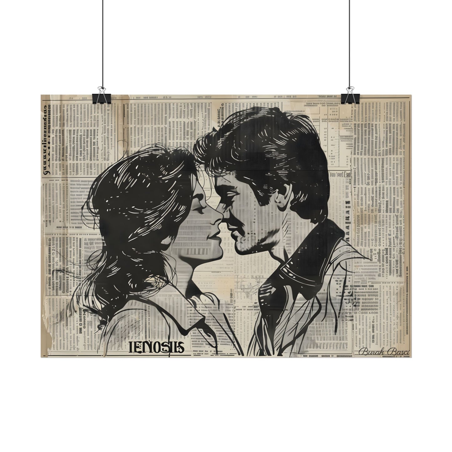 Vintage Romance Couples: Timeless Newsprint Art - Poster