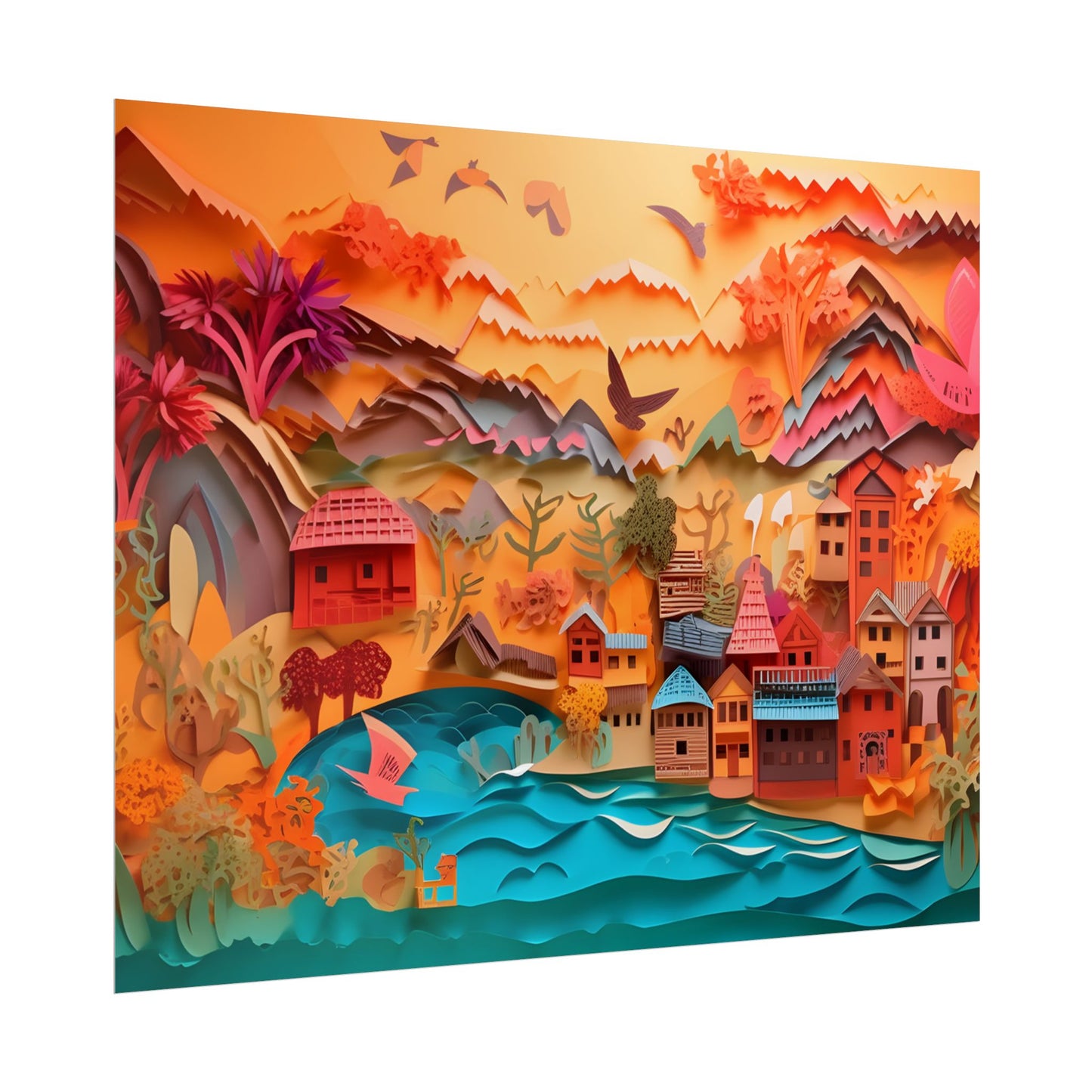 Magical Beach Landscape: Paper Quilling Artwork - Poster