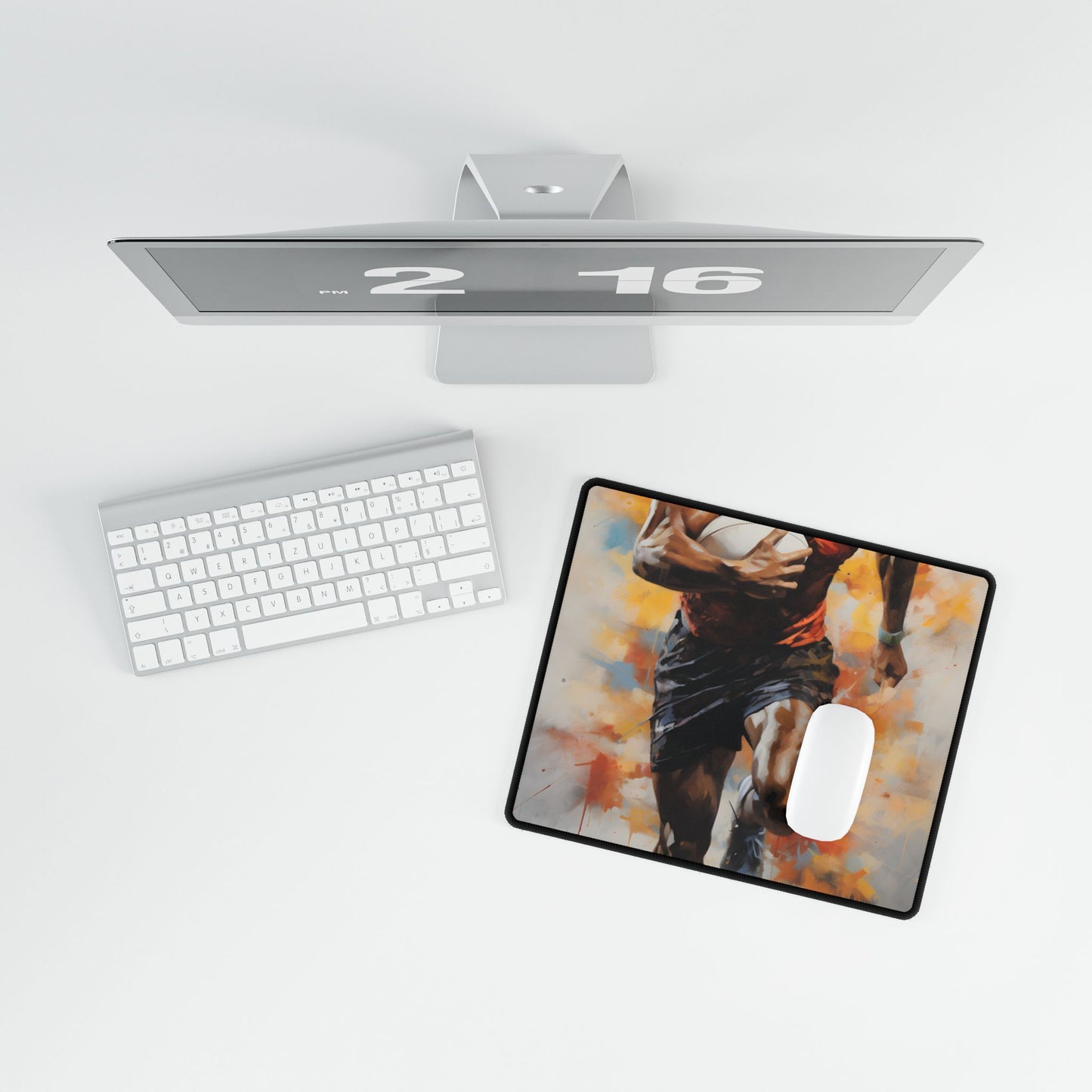 Driven Outdoor Portrait: Passionate Athlete Artwork - Desk Mat