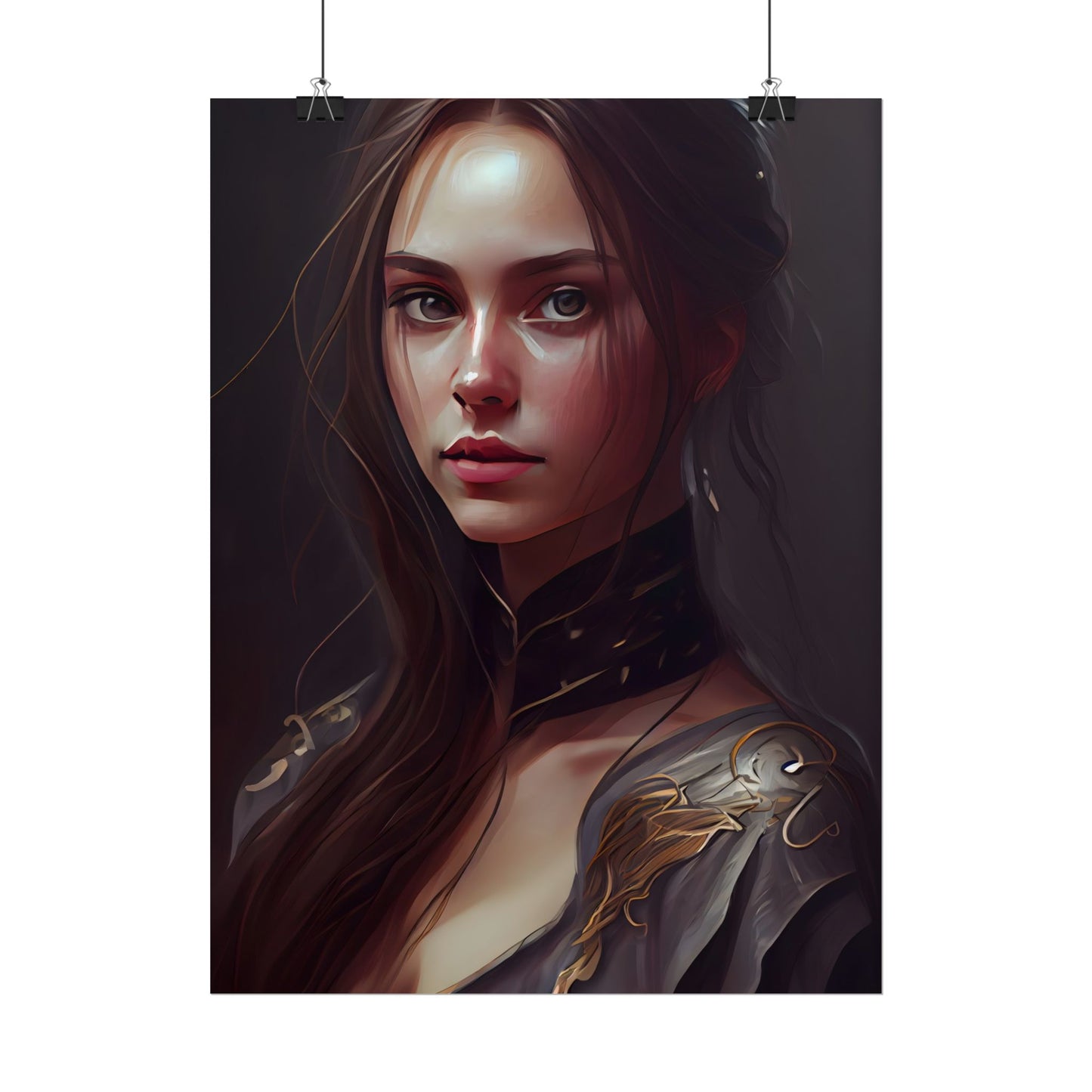 Elegant Indoor Portrait: Brown Hair Beauty - Poster