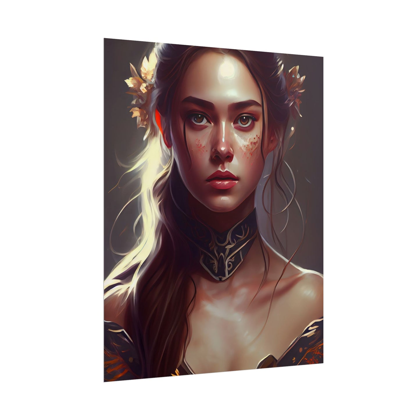 Stunning Female Portrait: Brown Hair Artwork in a Dramatic Style - Poster