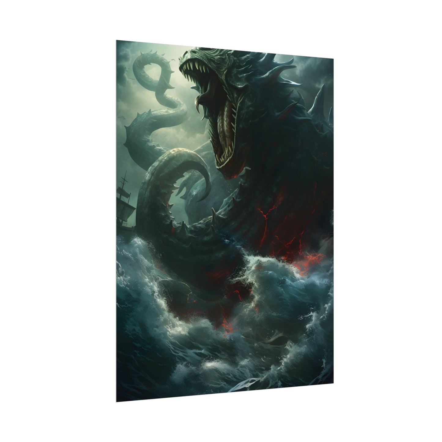 Ancient Sea Monster: Mythical Serpentine Digital Illustration - Poster