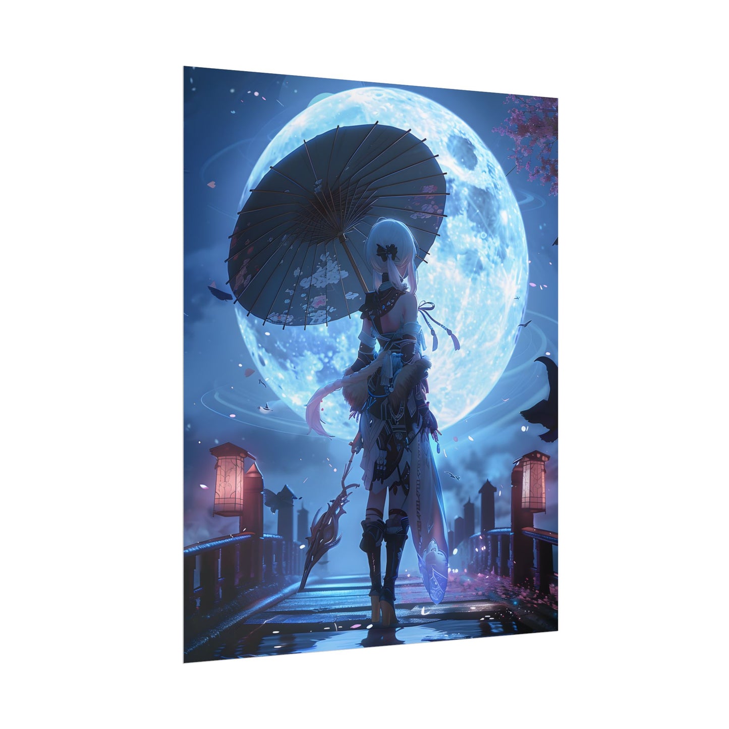 Anime Winter Scene: Girl Holds Umbrella - A Delicate Moment - Poster