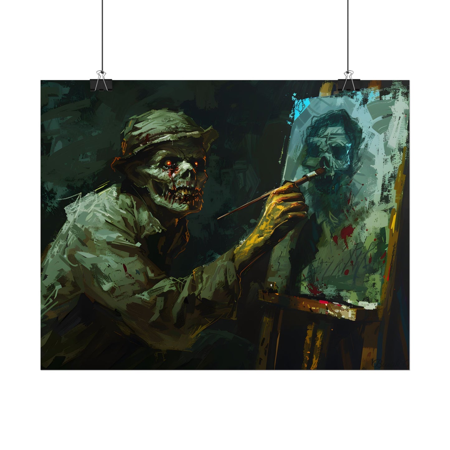 Zombie Painter in Action: Original Digital Art Piece - Poster