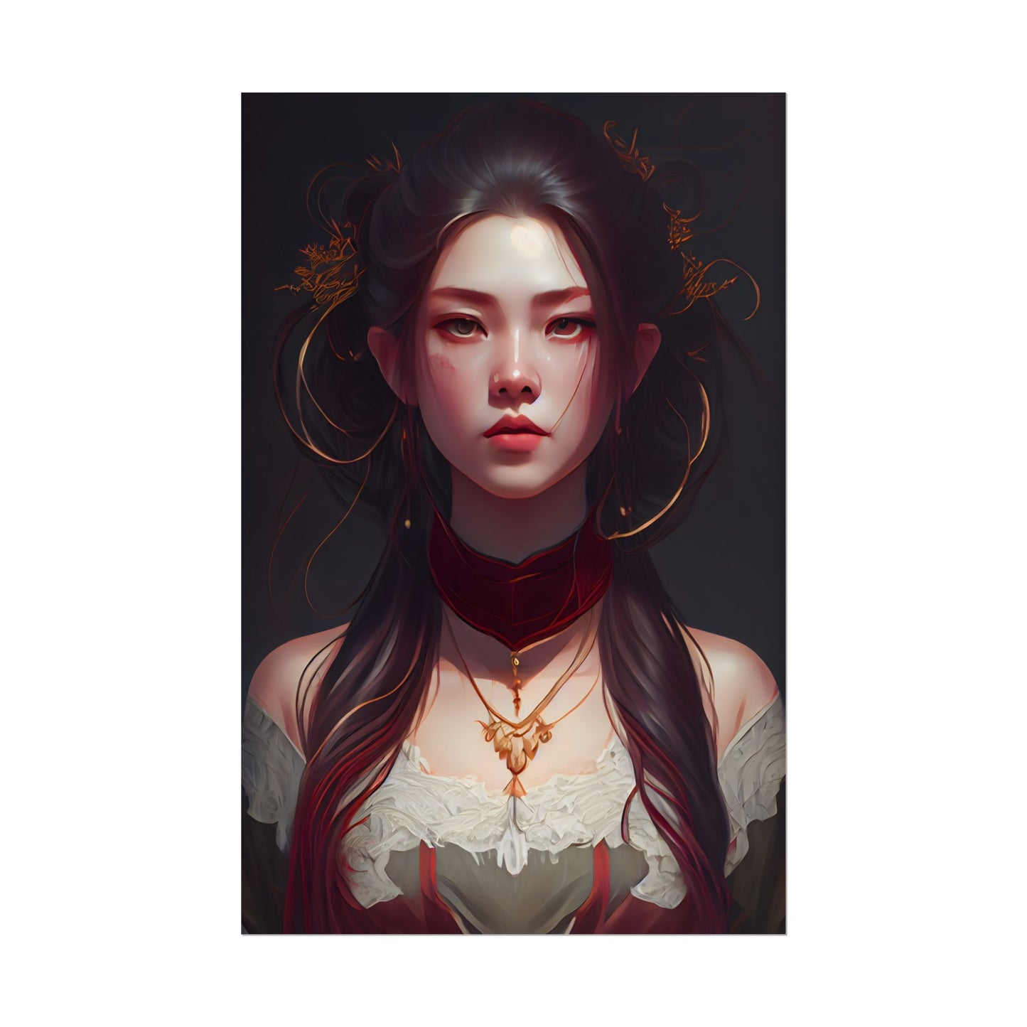 Intense Female Portrait: Brown Hair Beauty - Poster