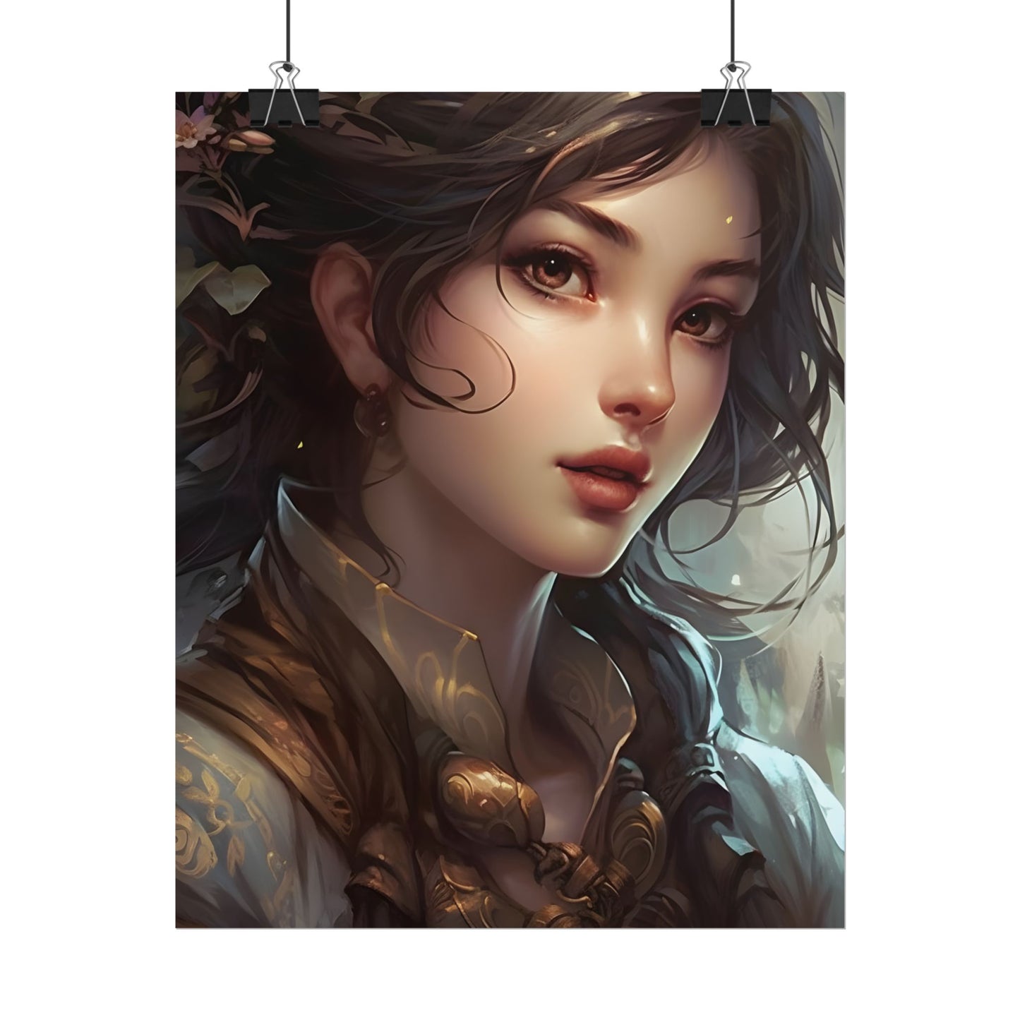 Astonishing Brunette Portrait: Elegant Digital Artwork - Poster